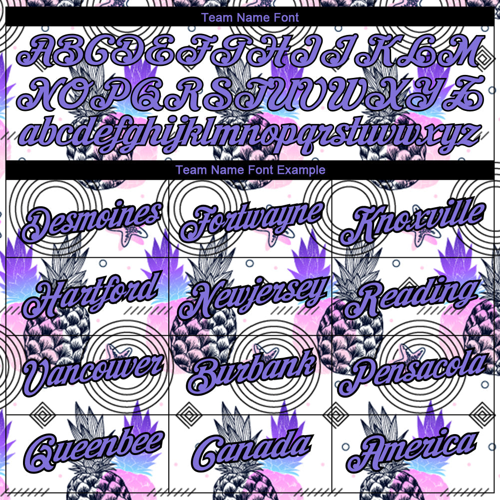 Custom White Purple-Black 3D Pattern Design Summer Holiday Pineapple Performance T-Shirt view 3
