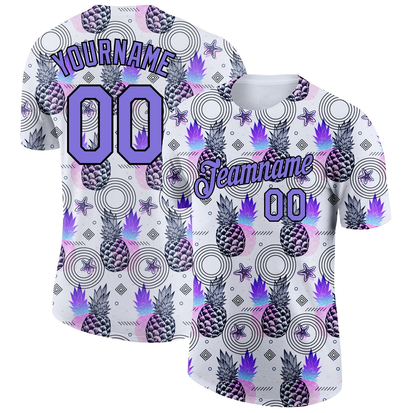 Custom White Purple-Black 3D Pattern Design Summer Holiday Pineapple Performance T-Shirt - Main View