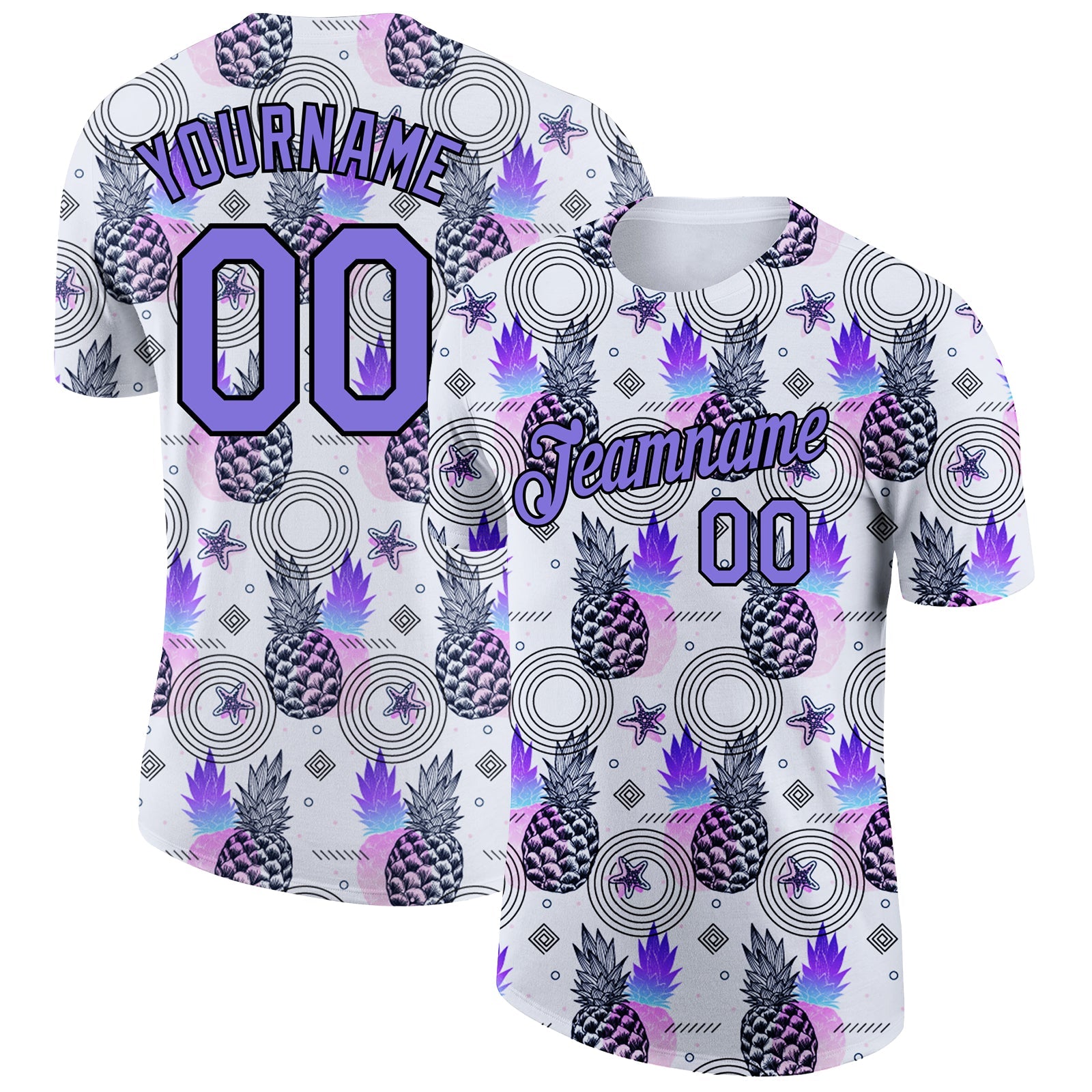 Custom White Purple-Black 3D Pattern Design Summer Holiday Pineapple Performance T-Shirt - Main View
