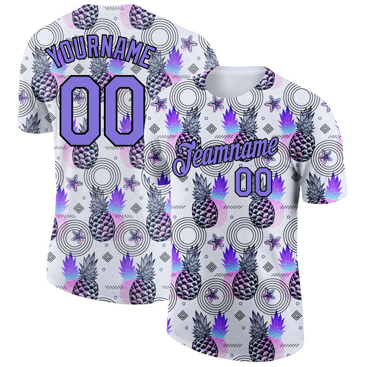 Custom White Purple-Black 3D Pattern Design Summer Holiday Pineapple Performance T-Shirt - Main View