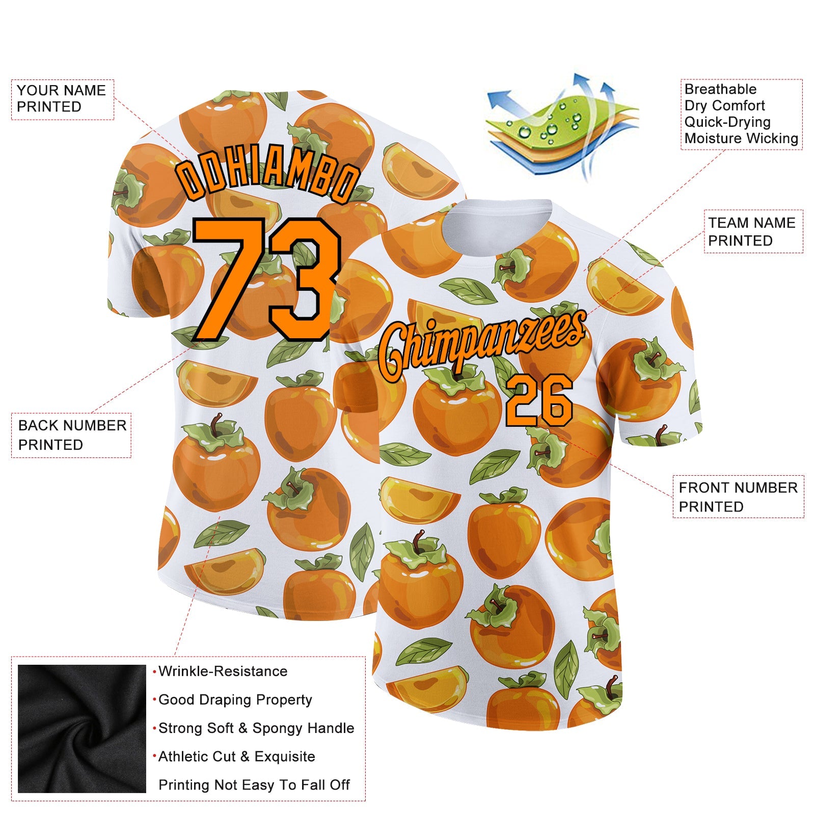 Custom White Bay Orange-Black 3D Pattern Design Summer Holiday Fruit Performance T-Shirt view 2