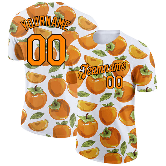 Custom White Bay Orange-Black 3D Pattern Design Summer Holiday Fruit Performance T-Shirt - Main View