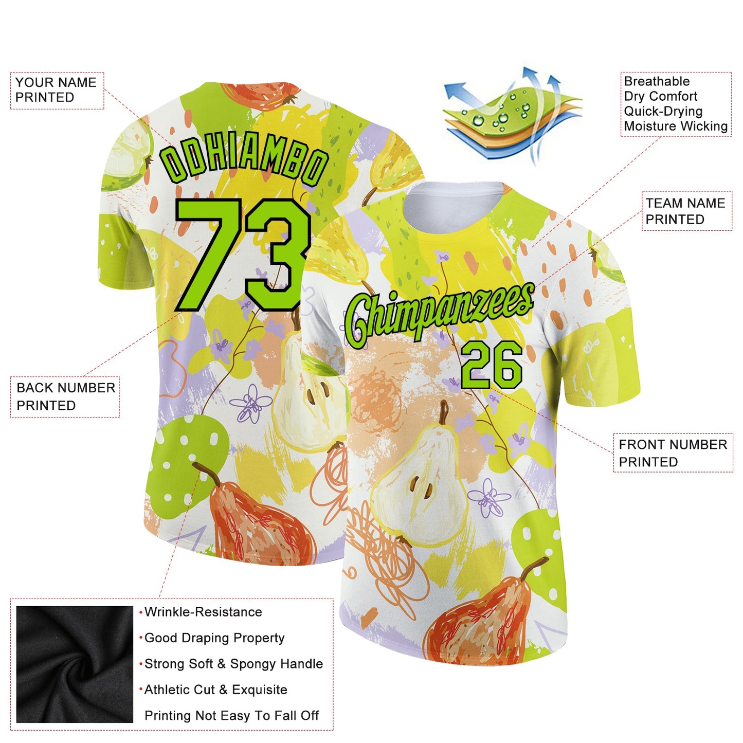 Custom White Neon Green-Black 3D Pattern Design Summer Holiday Fruit Performance T-Shirt view 2