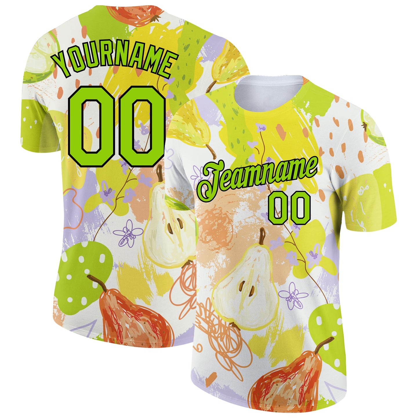 Custom White Neon Green-Black 3D Pattern Design Summer Holiday Fruit Performance T-Shirt - Main View