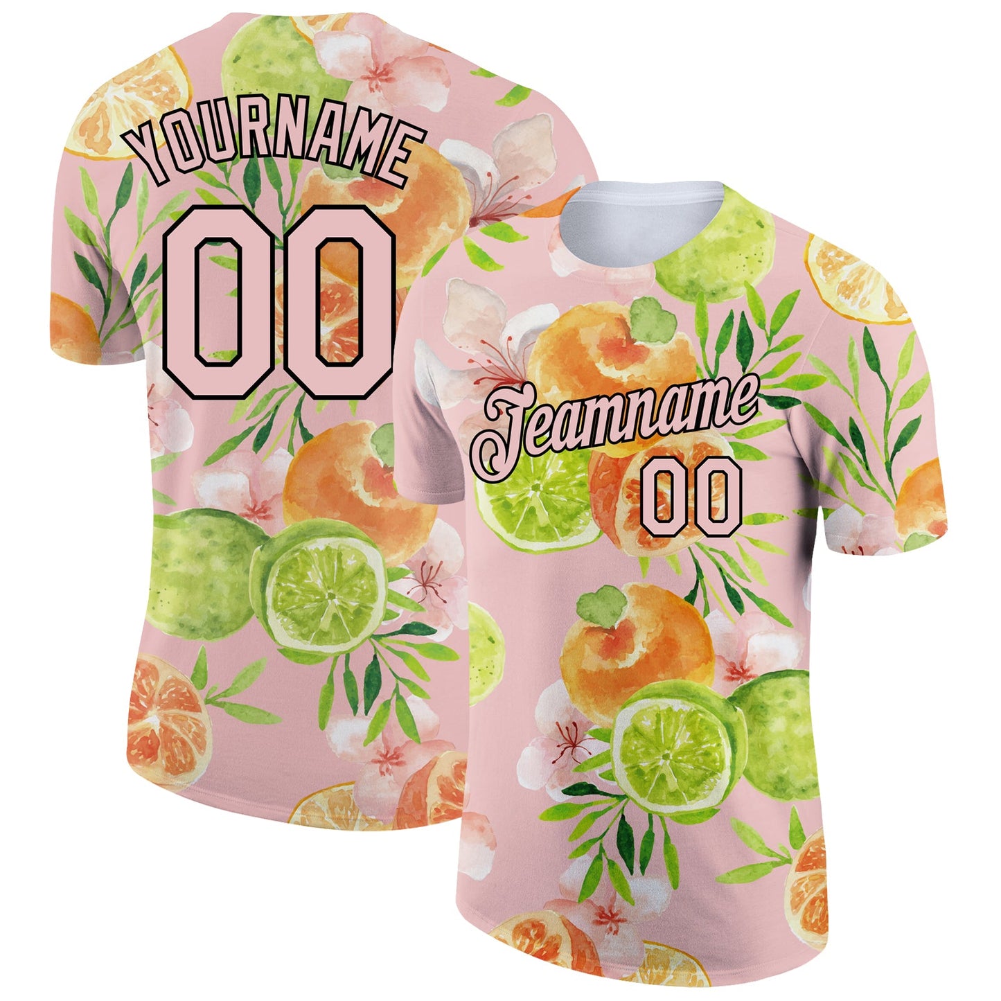 Custom Light Pink Black 3D Pattern Design Summer Holiday Fruit Performance T-Shirt - Main View