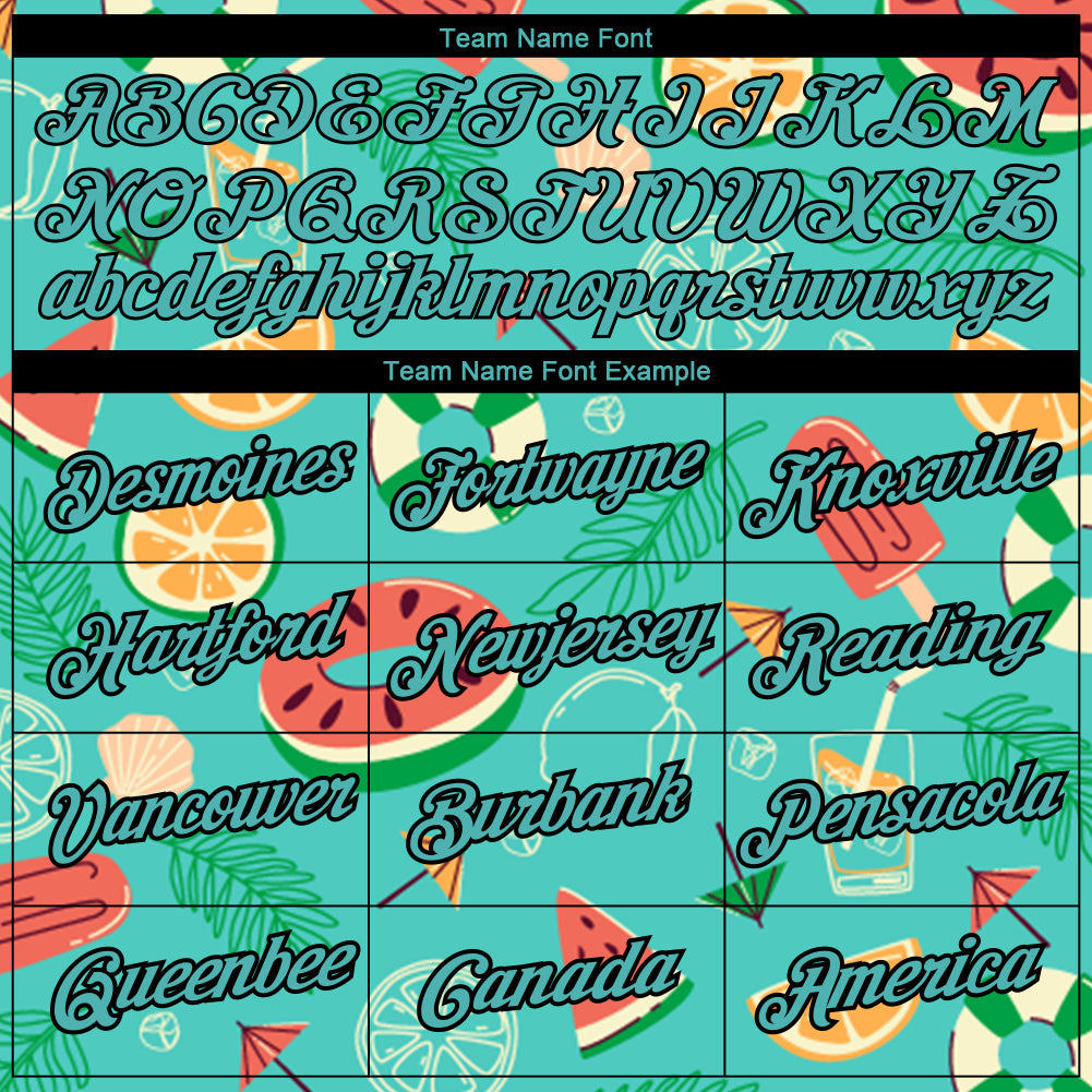 Custom Aqua Black 3D Pattern Design Summer Holiday Fruit Performance T-Shirt view 3