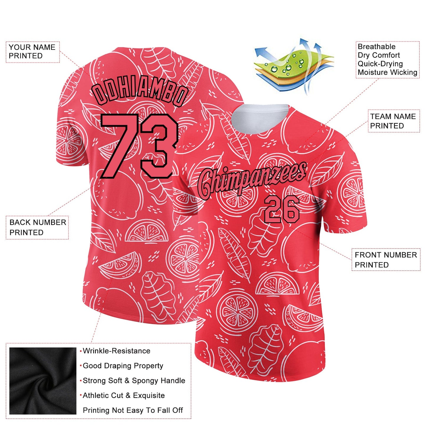 Custom Neon Pink Black 3D Pattern Design Summer Holiday Fruit Performance T-Shirt view 2