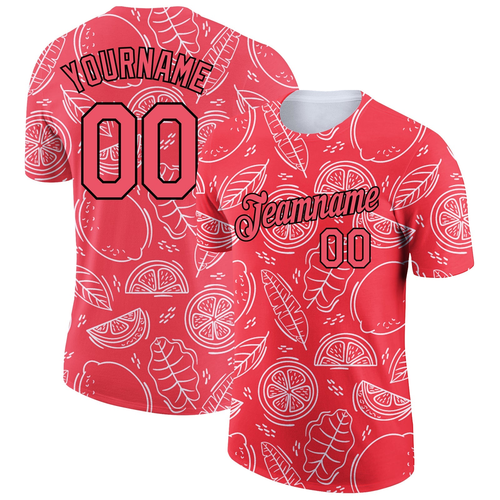 Custom Neon Pink Black 3D Pattern Design Summer Holiday Fruit Performance T-Shirt - Main View