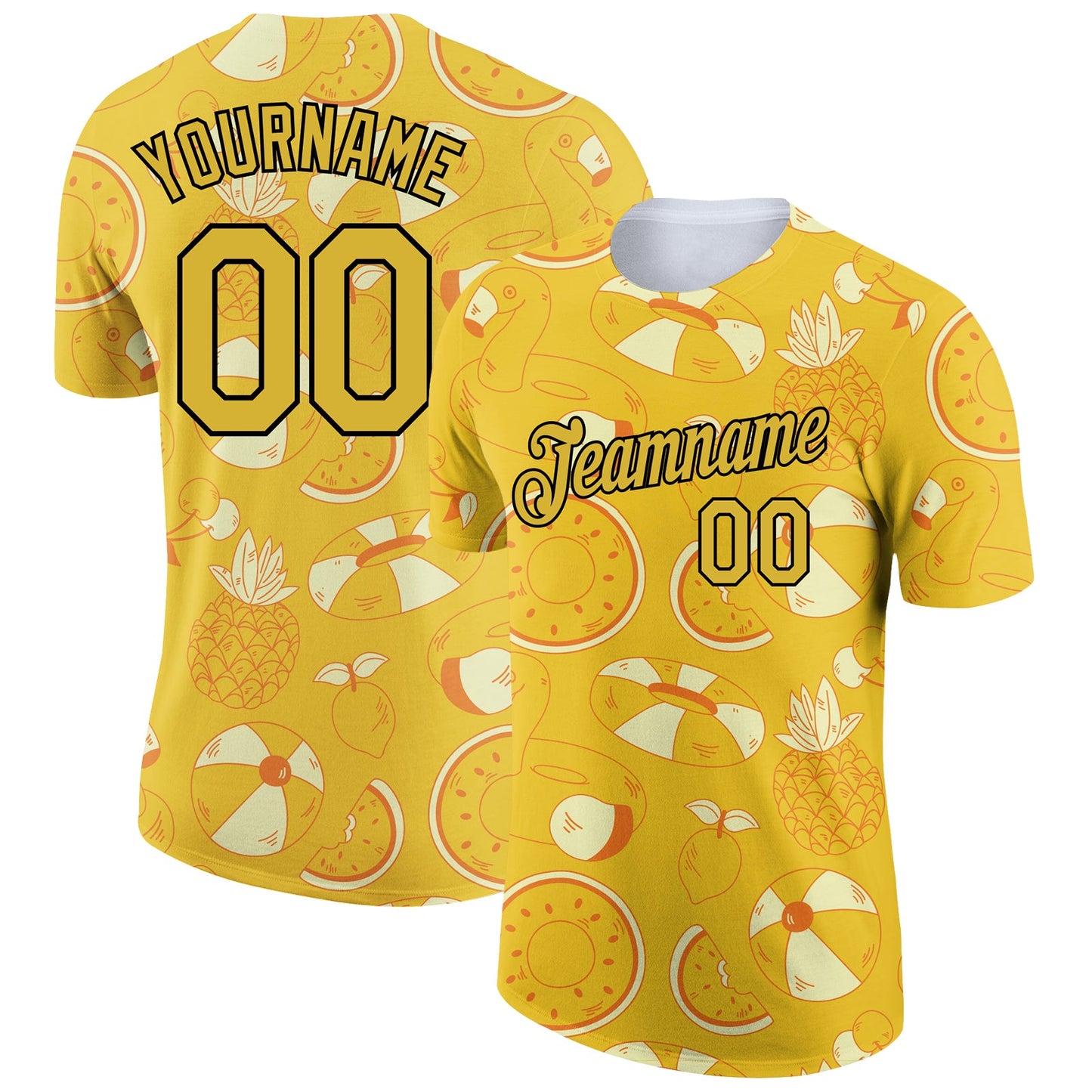 Custom Yellow Black 3D Pattern Design Summer Holiday Fruit Performance T-Shirt - Main View