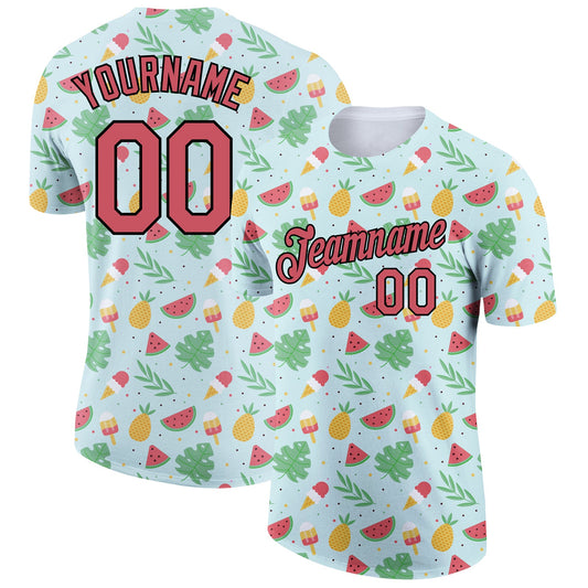 Custom Green Medium Pink-Black 3D Pattern Design Summer Holiday Fruit And Ice Cream Performance T-Shirt - Main View