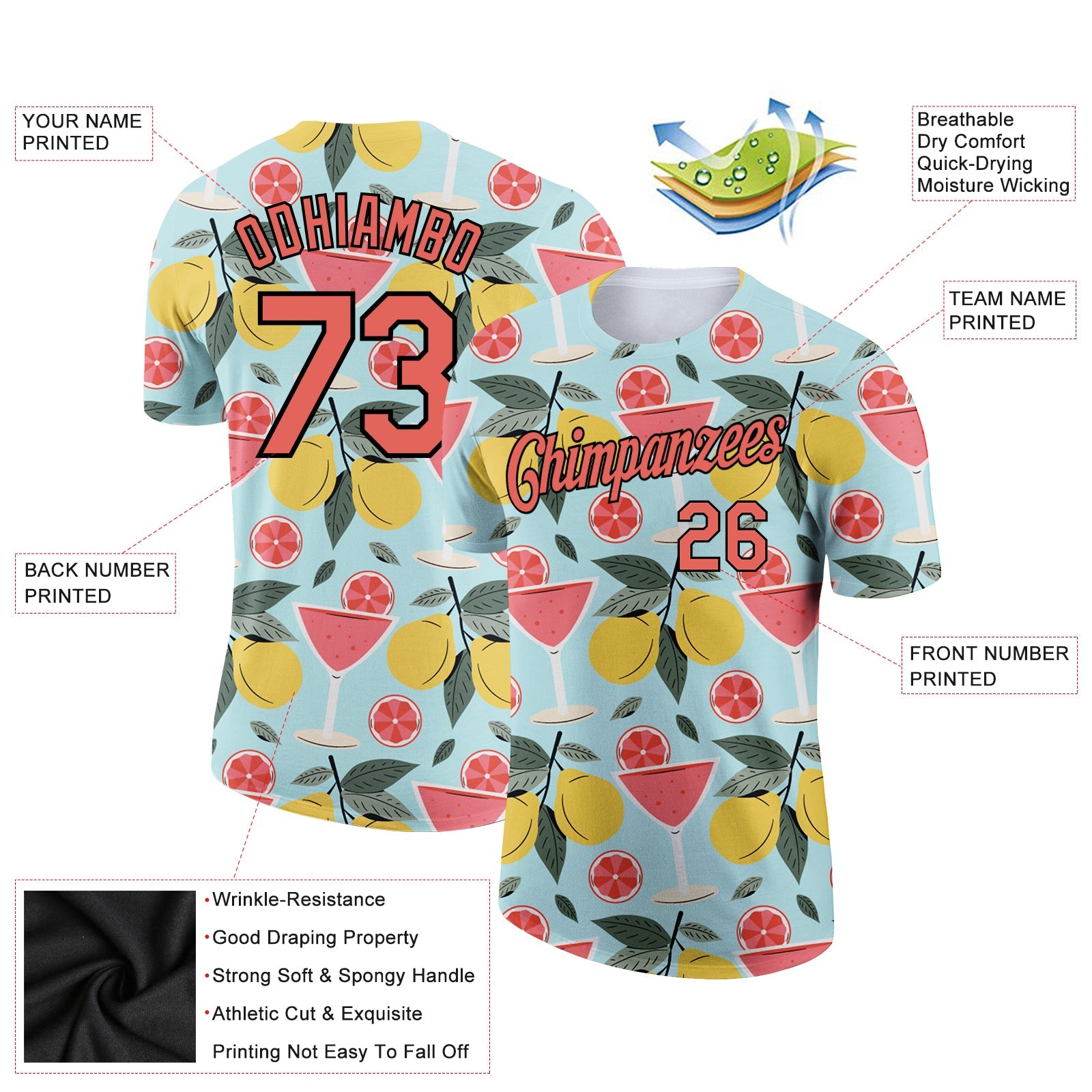 Custom Green Medium Pink-Black 3D Pattern Design Summer Holiday Fruit Performance T-Shirt view 2
