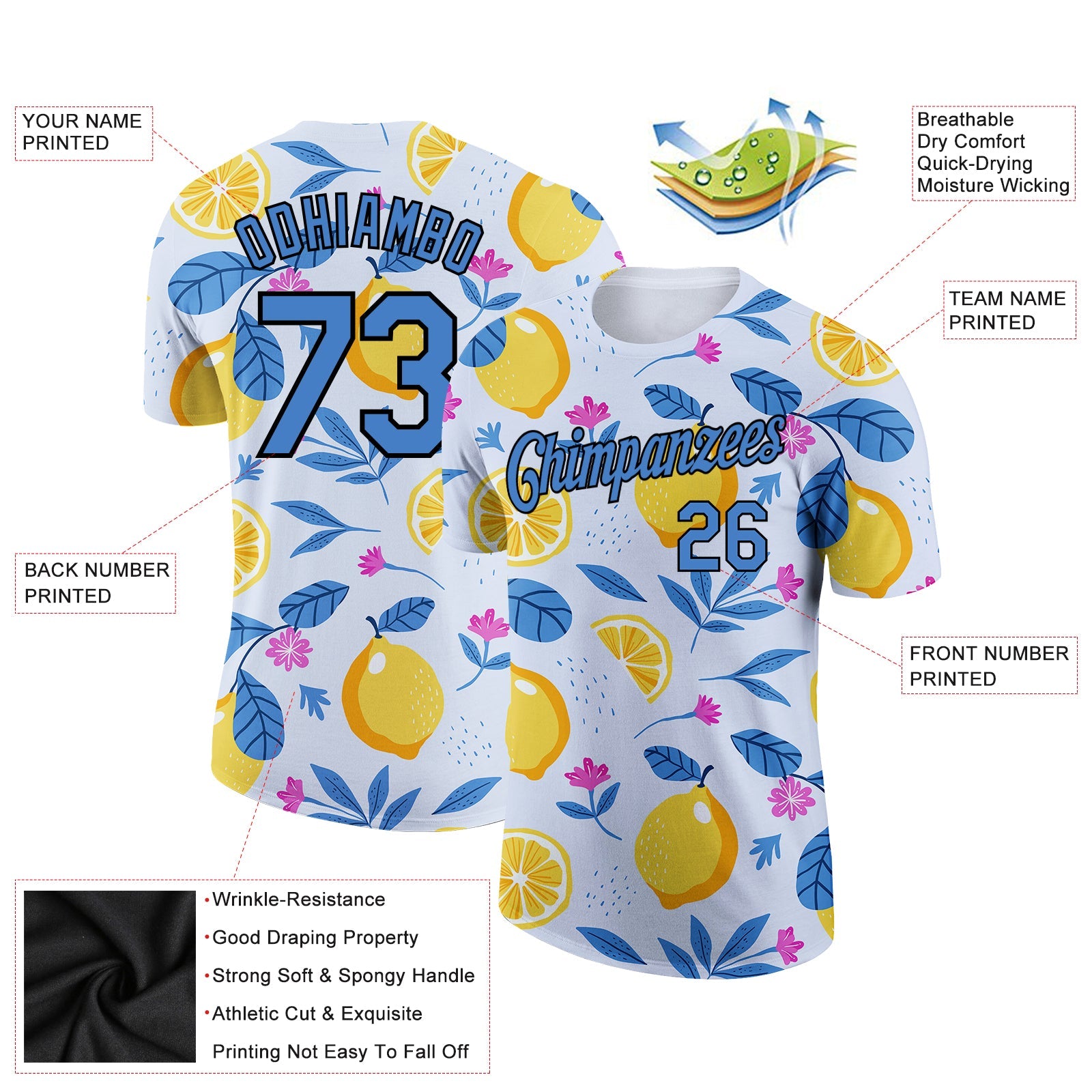Custom White Blue-Black 3D Pattern Design Summer Holiday Fruit And Flower Performance T-Shirt view 2