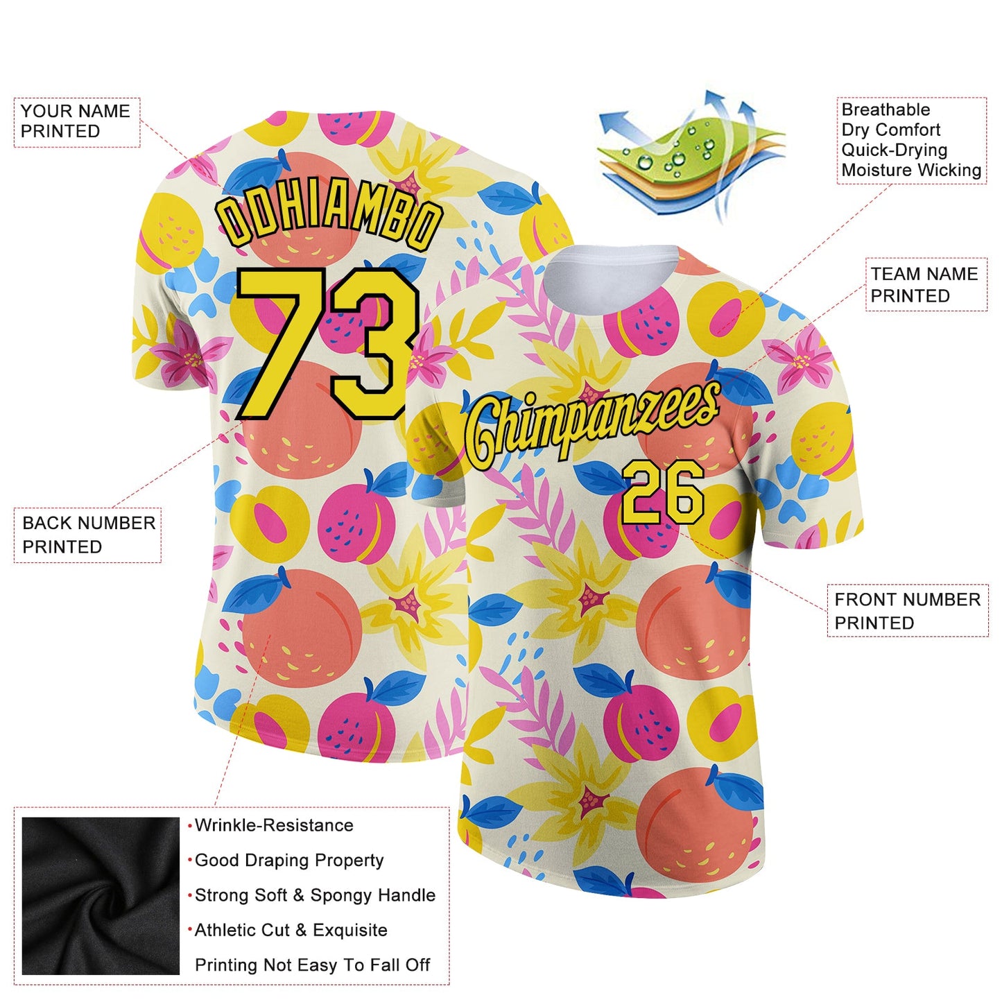 Custom Cream Neon Yellow-Black 3D Pattern Design Summer Holiday Fruit Performance T-Shirt view 2