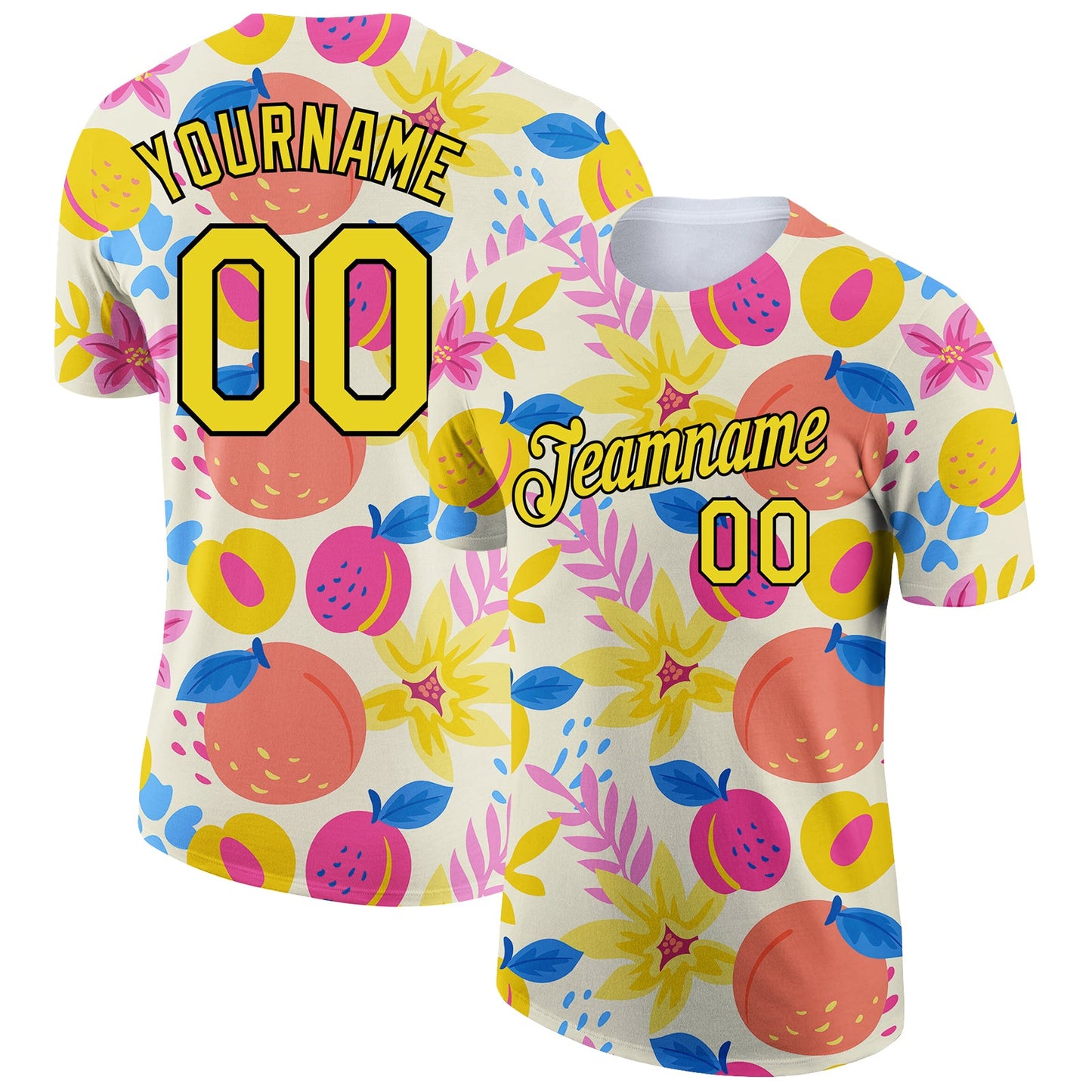 Custom Cream Neon Yellow-Black 3D Pattern Design Summer Holiday Fruit Performance T-Shirt - Main View