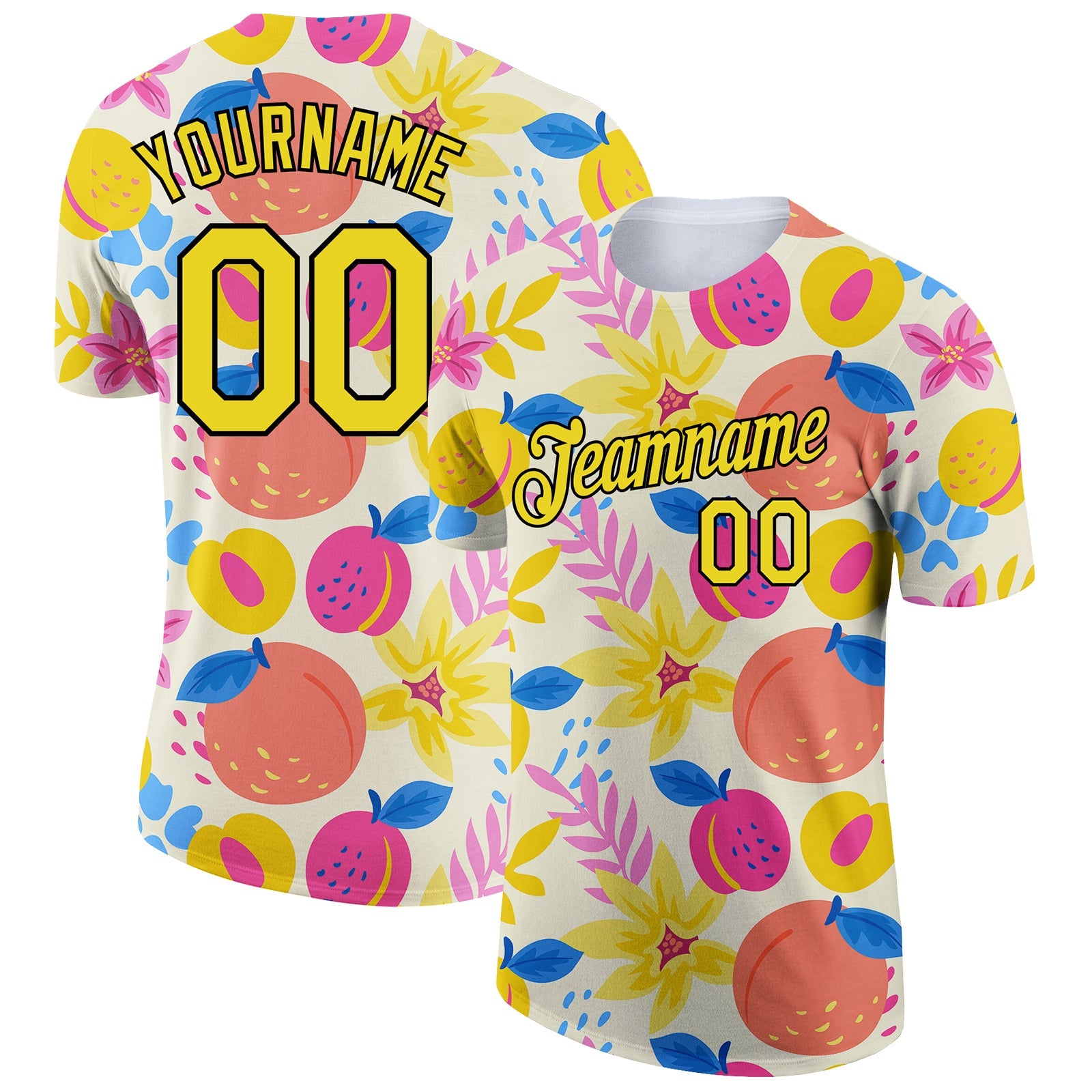 Custom Cream Neon Yellow-Black 3D Pattern Design Summer Holiday Fruit Performance T-Shirt - Main View