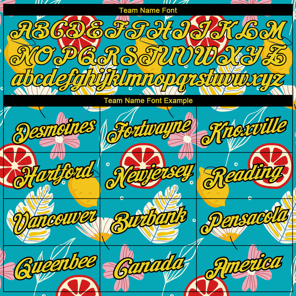 Custom Sky Blue Neon Yellow-Black 3D Pattern Design Summer Holiday Flower And Fruit Performance T-Shirt view 3