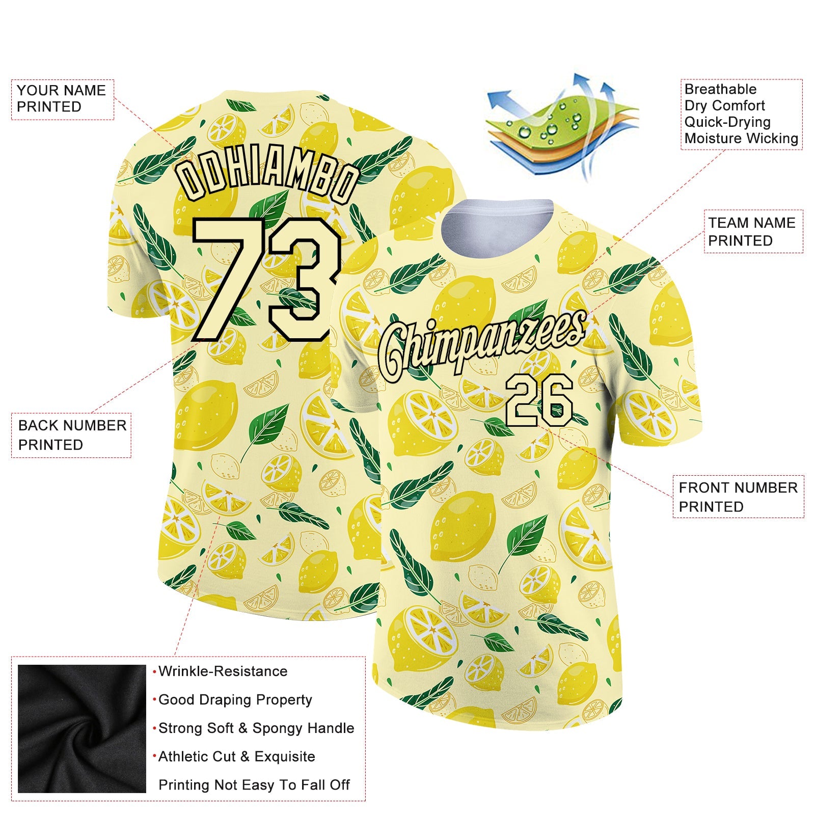 Custom Yellow Black 3D Pattern Design Summer Holiday Flower And Fruit Performance T-Shirt view 2