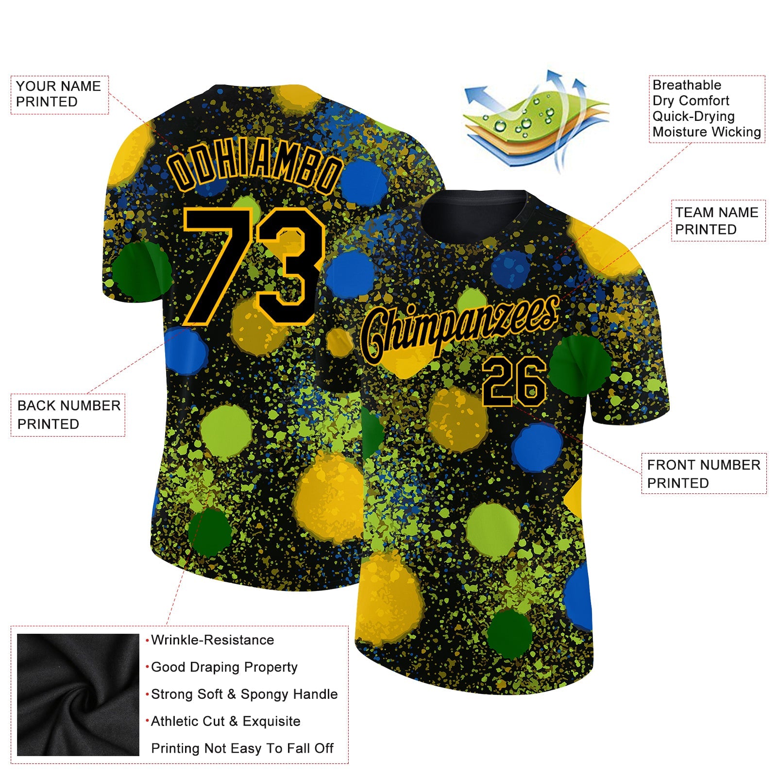 Custom Black Gold 3D Pattern Design Holi Festival Color Powder Performance T-Shirt view 2