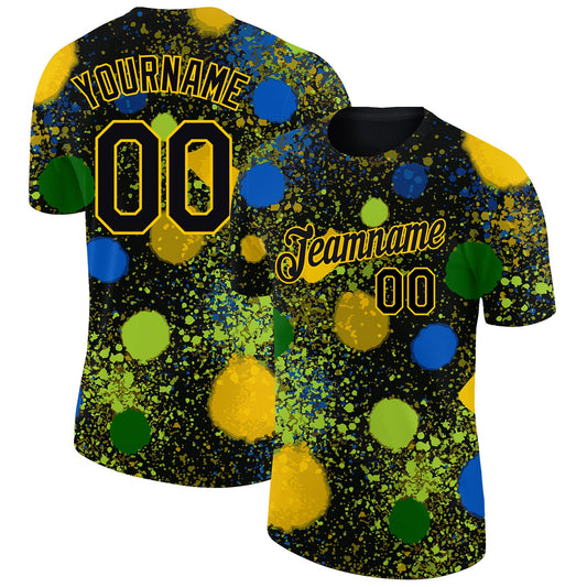 Custom Black Gold 3D Pattern Design Holi Festival Color Powder Performance T-Shirt - Main View