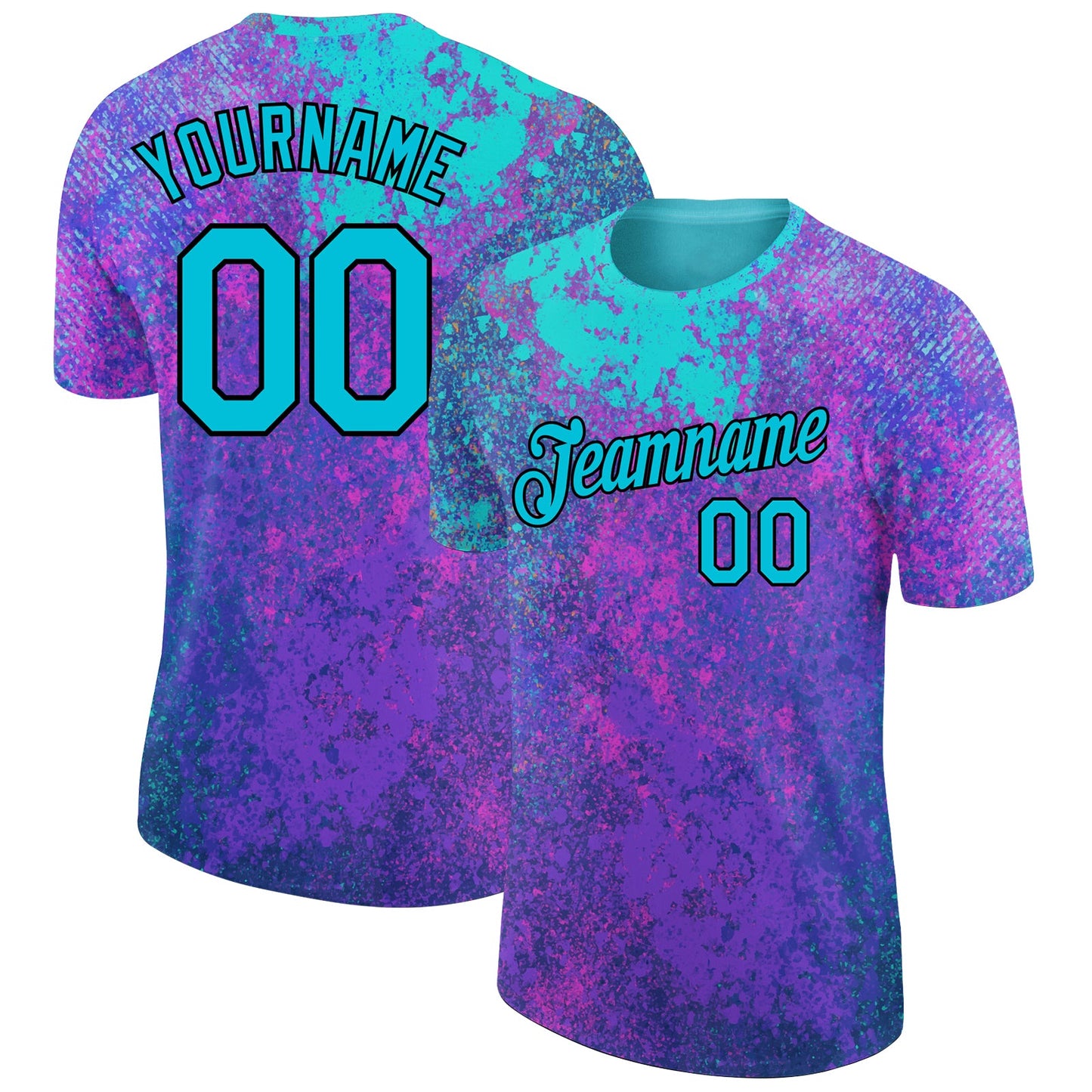 Custom Purple Lakes Blue-Black 3D Pattern Design Holi Festival Color Powder Performance T-Shirt - Main View
