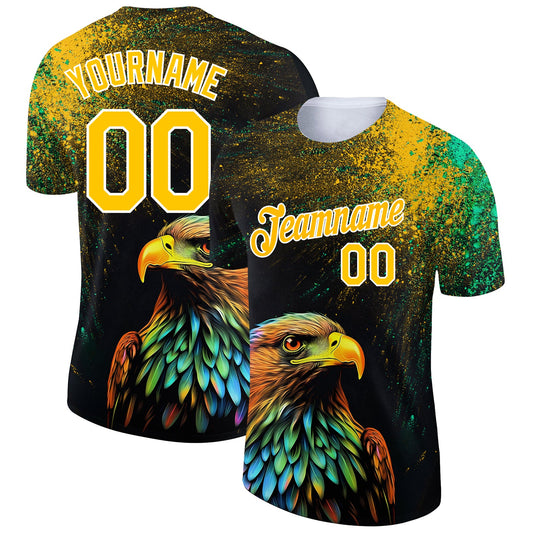 Custom Black Yellow-White 3D Pattern Design Holi Festival Color Powder Performance T-Shirt - Main View