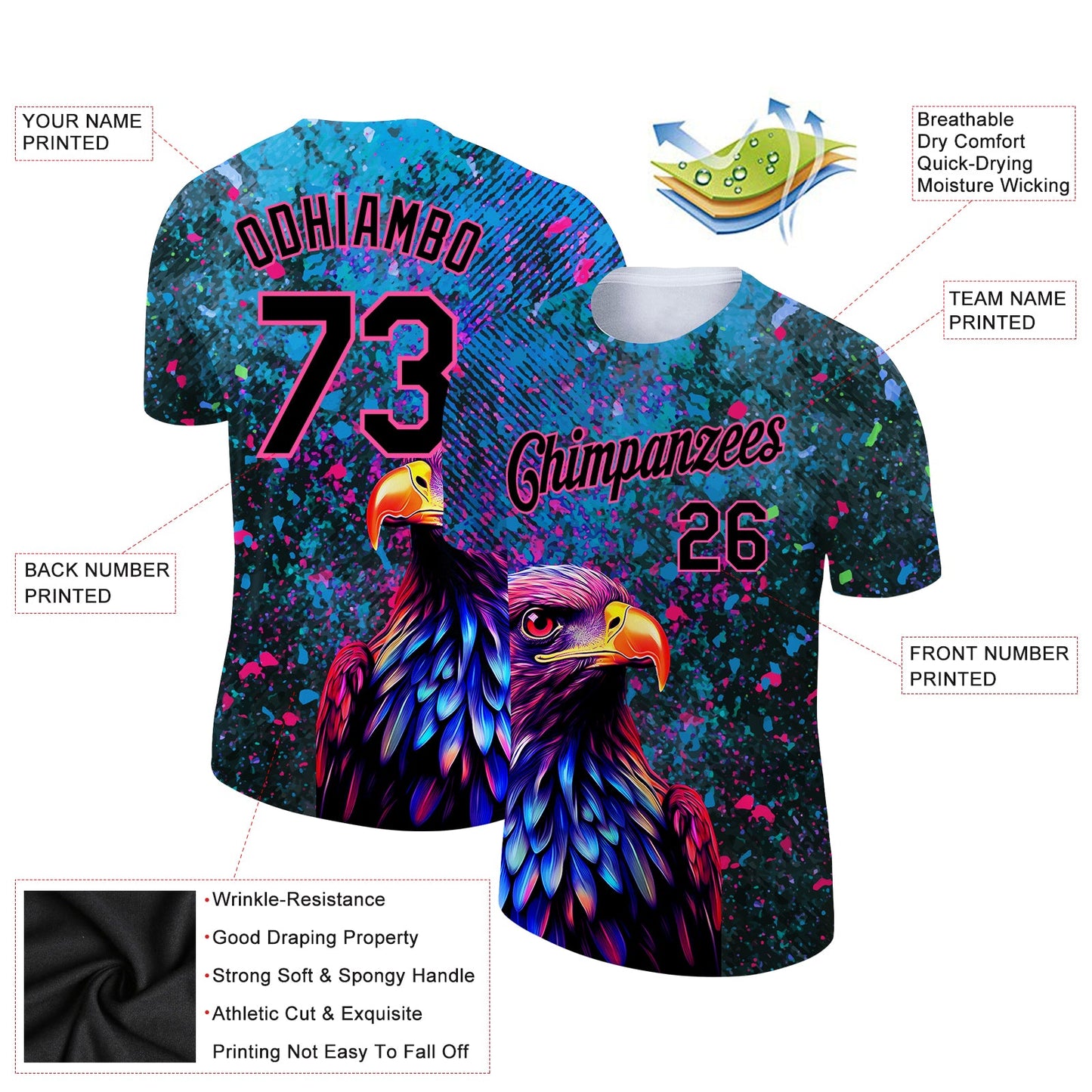 Custom Black Pink 3D Pattern Design Holi Festival Color Powder Performance T-Shirt view 2