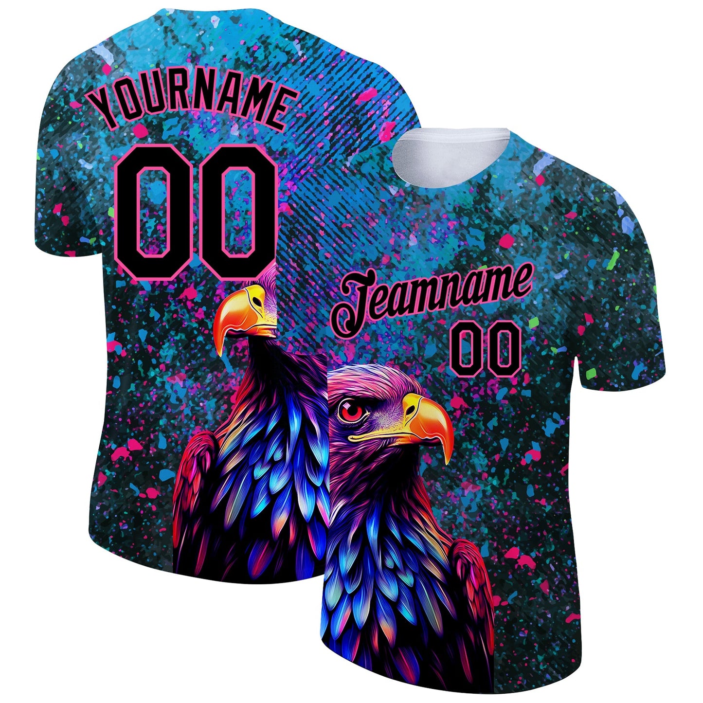 Custom Black Pink 3D Pattern Design Holi Festival Color Powder Performance T-Shirt - Main View