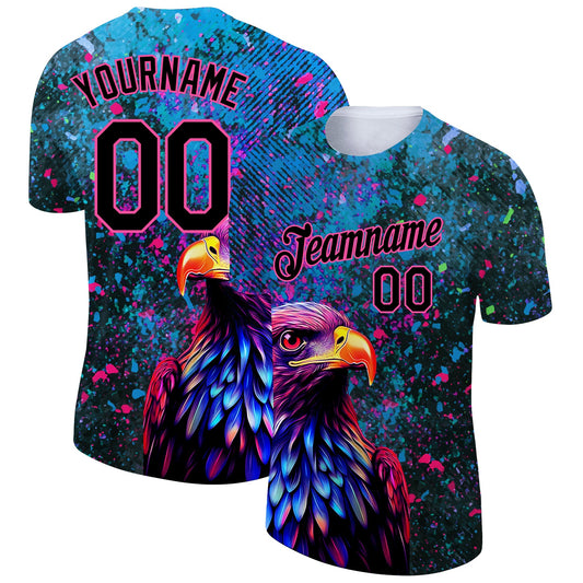 Custom Black Pink 3D Pattern Design Holi Festival Color Powder Performance T-Shirt - Main View