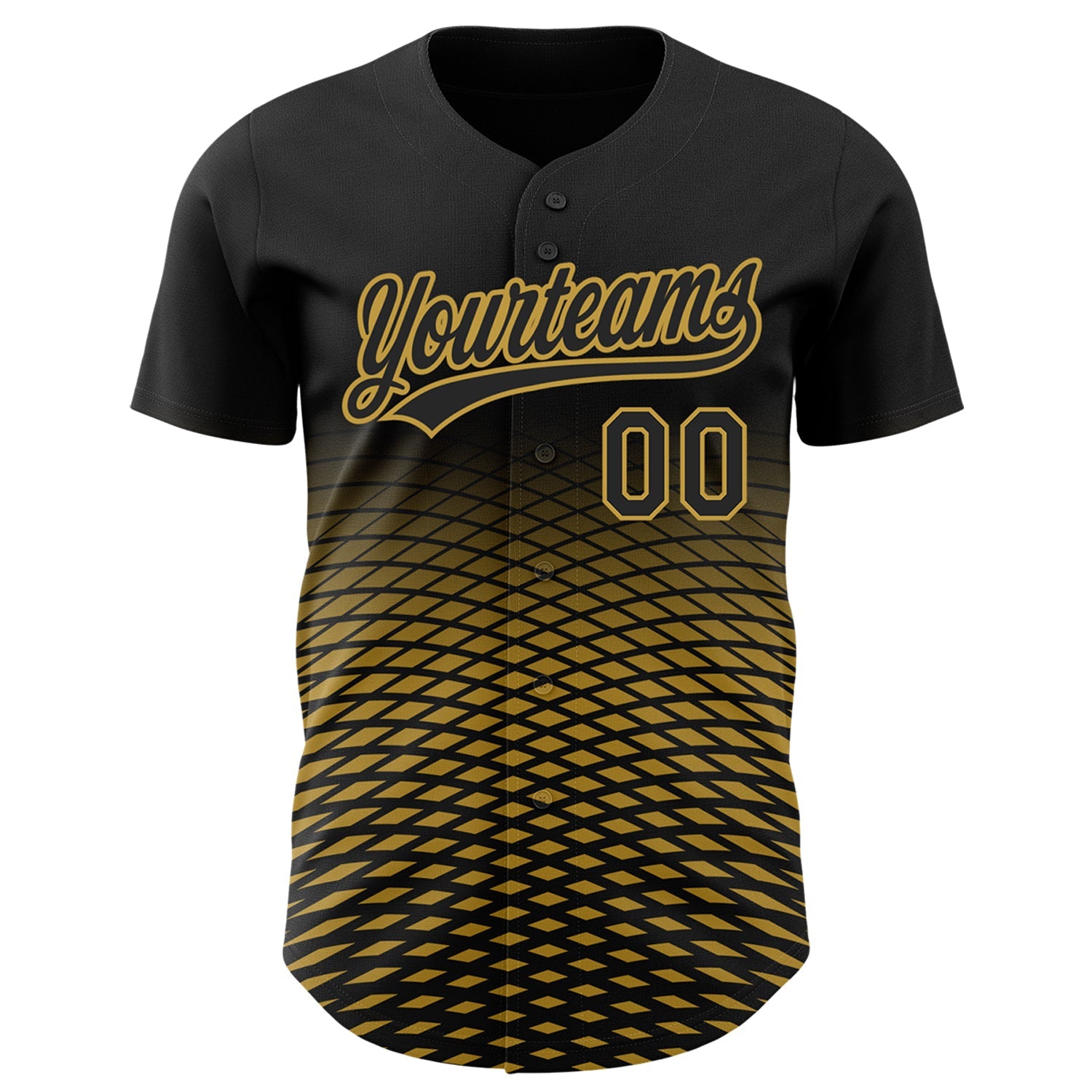 Custom Black Old Gold 3D Pattern Design Gradient Lines Authentic Baseball Jersey view 2