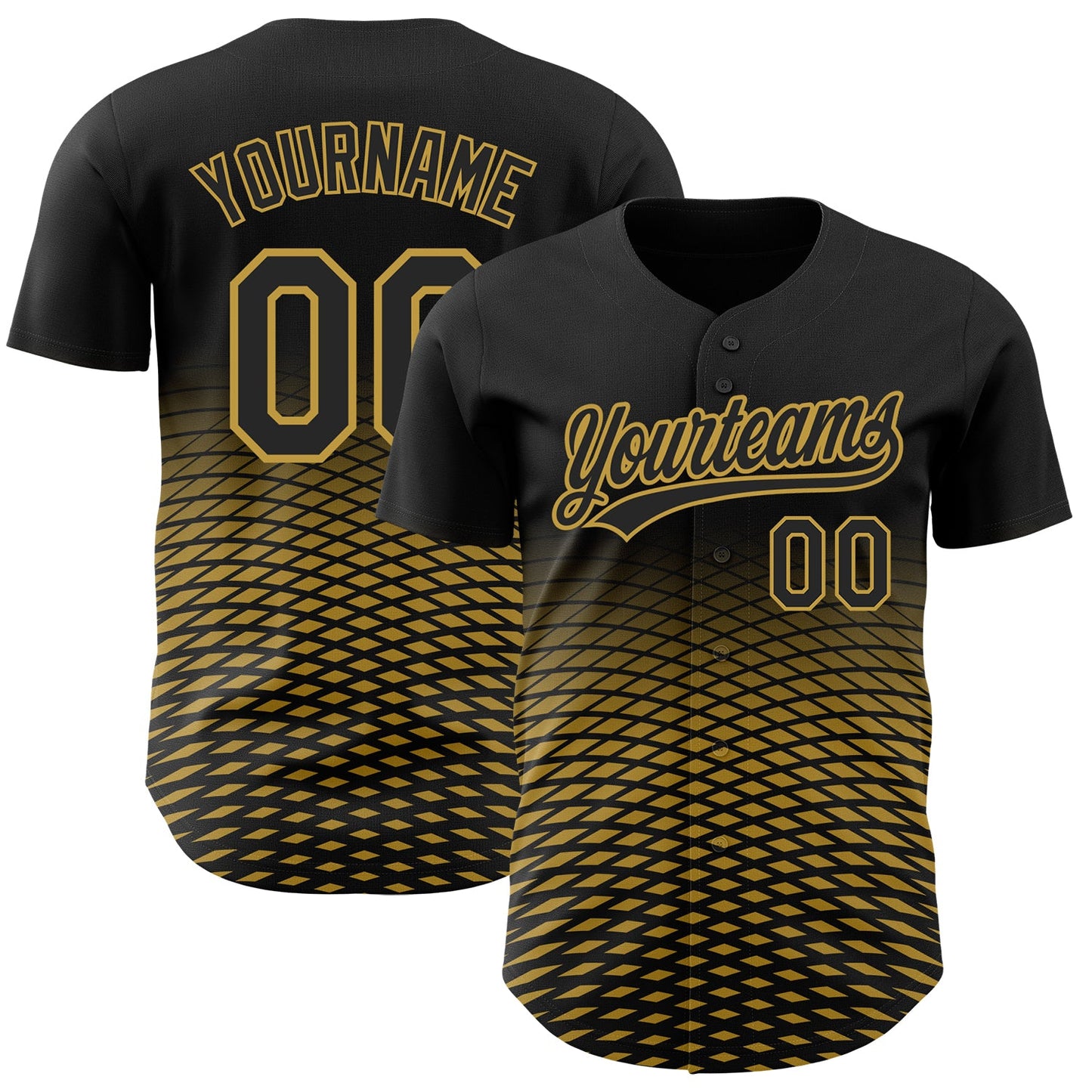 Custom Black Old Gold 3D Pattern Design Gradient Lines Authentic Baseball Jersey - Main View