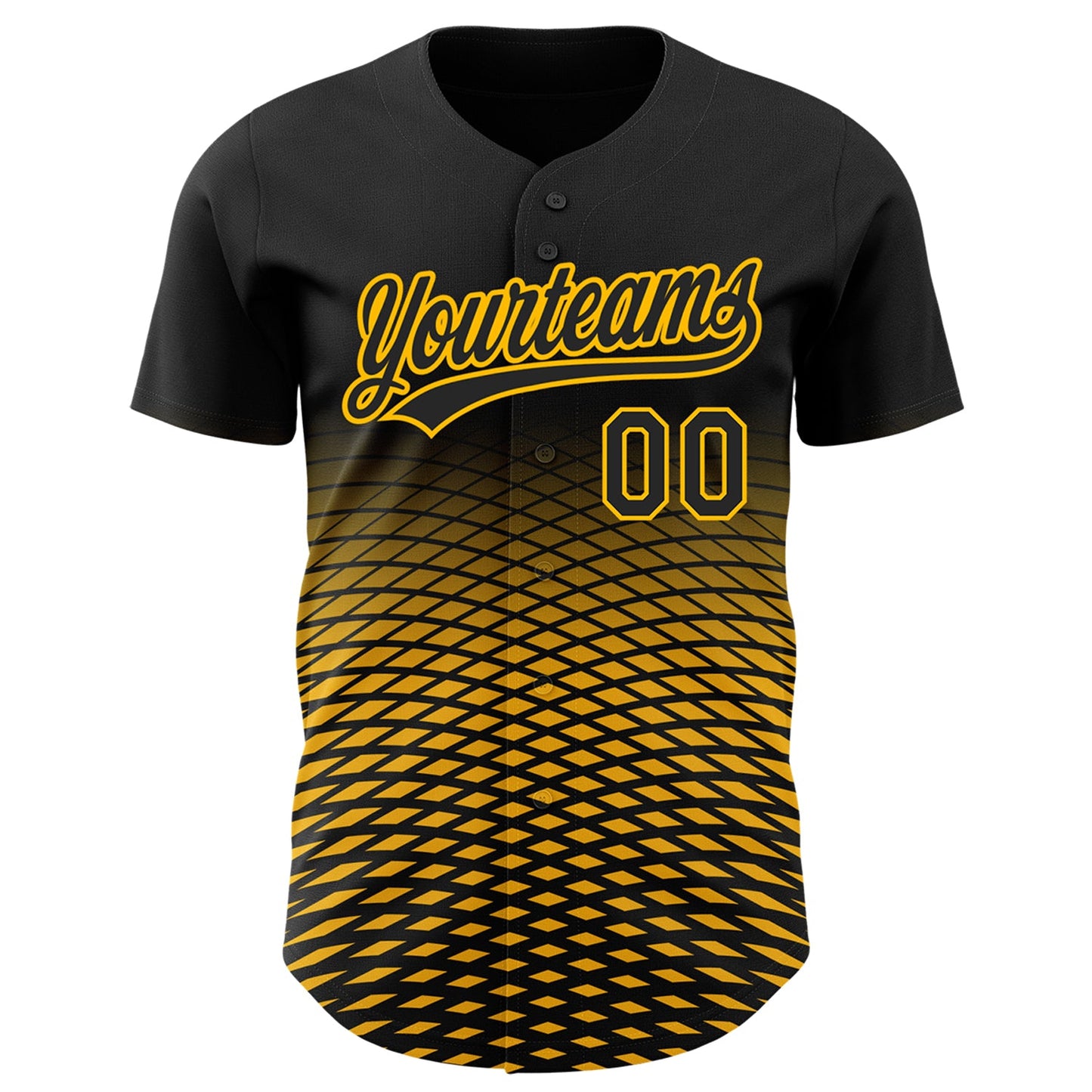 Custom Black Gold 3D Pattern Design Gradient Lines Authentic Baseball Jersey view 2