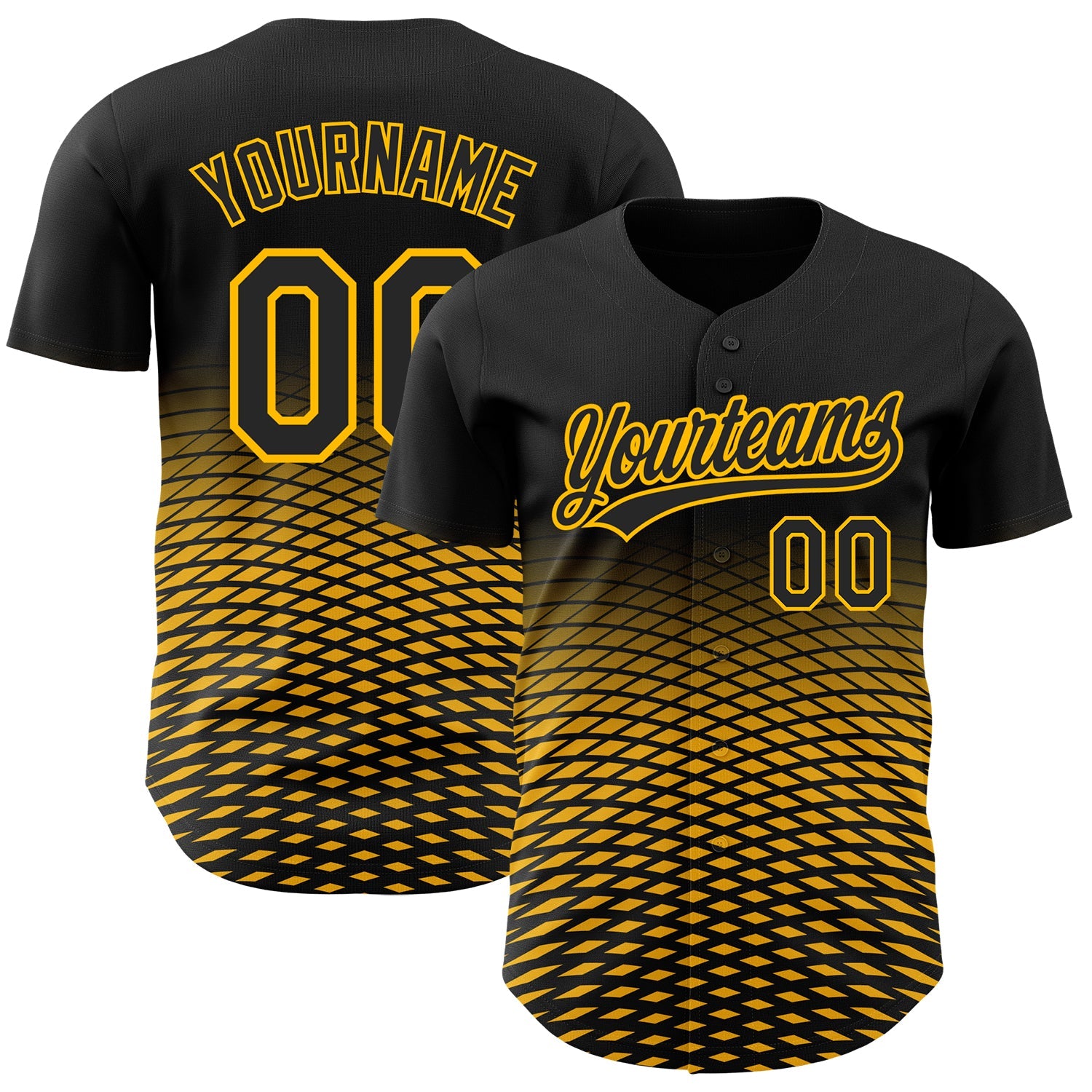 Custom Black Gold 3D Pattern Design Gradient Lines Authentic Baseball Jersey - Main View