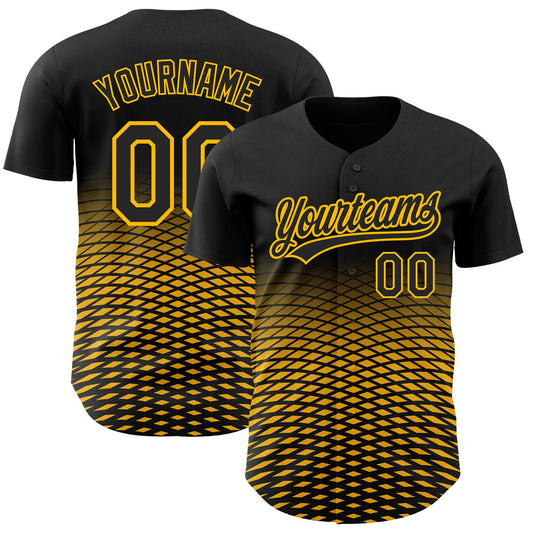 Custom Black Gold 3D Pattern Design Gradient Lines Authentic Baseball Jersey - Main View