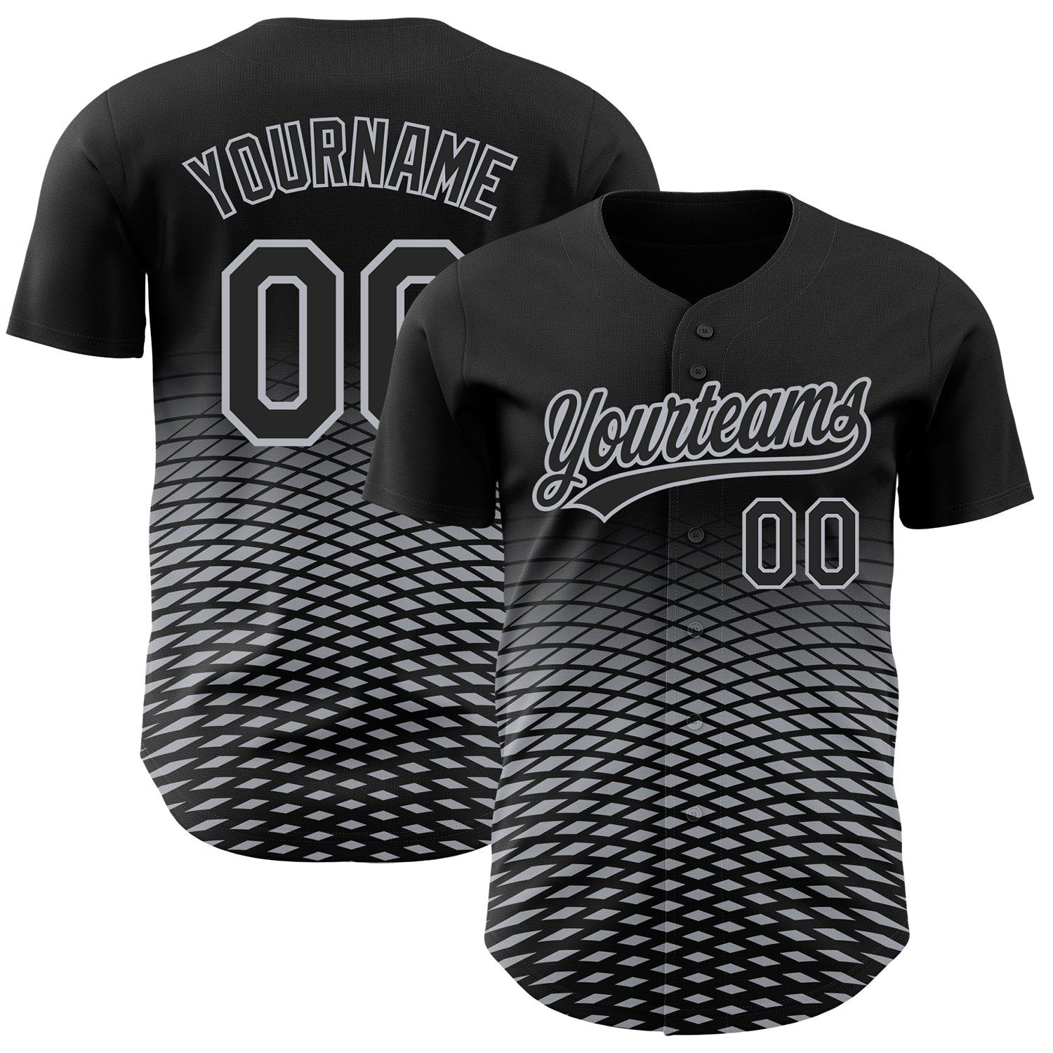 Custom Black Gray 3D Pattern Design Gradient Lines Authentic Baseball Jersey - Main View