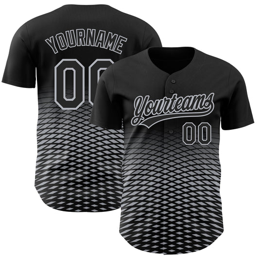 Custom Black Gray 3D Pattern Design Gradient Lines Authentic Baseball Jersey - Main View