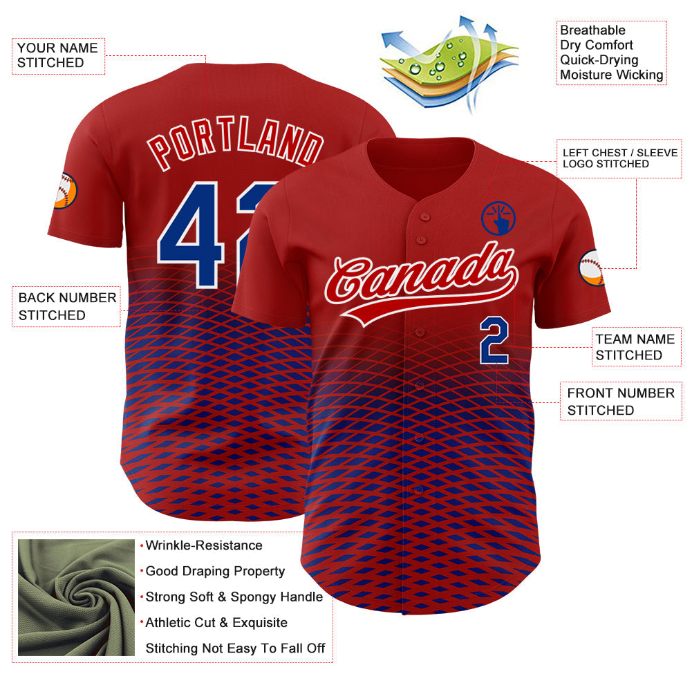 Custom Red Royal-White 3D Pattern Design Gradient Lines Authentic Baseball Jersey view 3