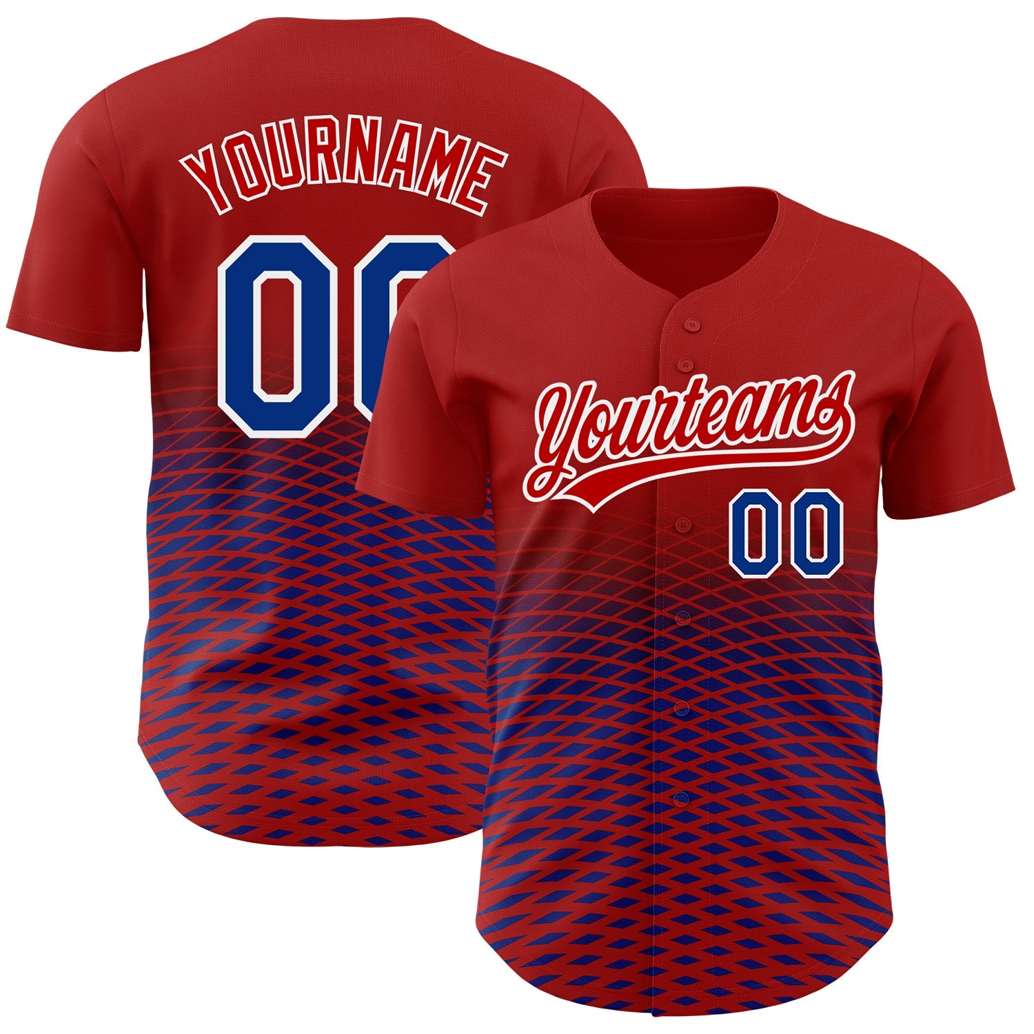 Custom Red Royal-White 3D Pattern Design Gradient Lines Authentic Baseball Jersey - Main View