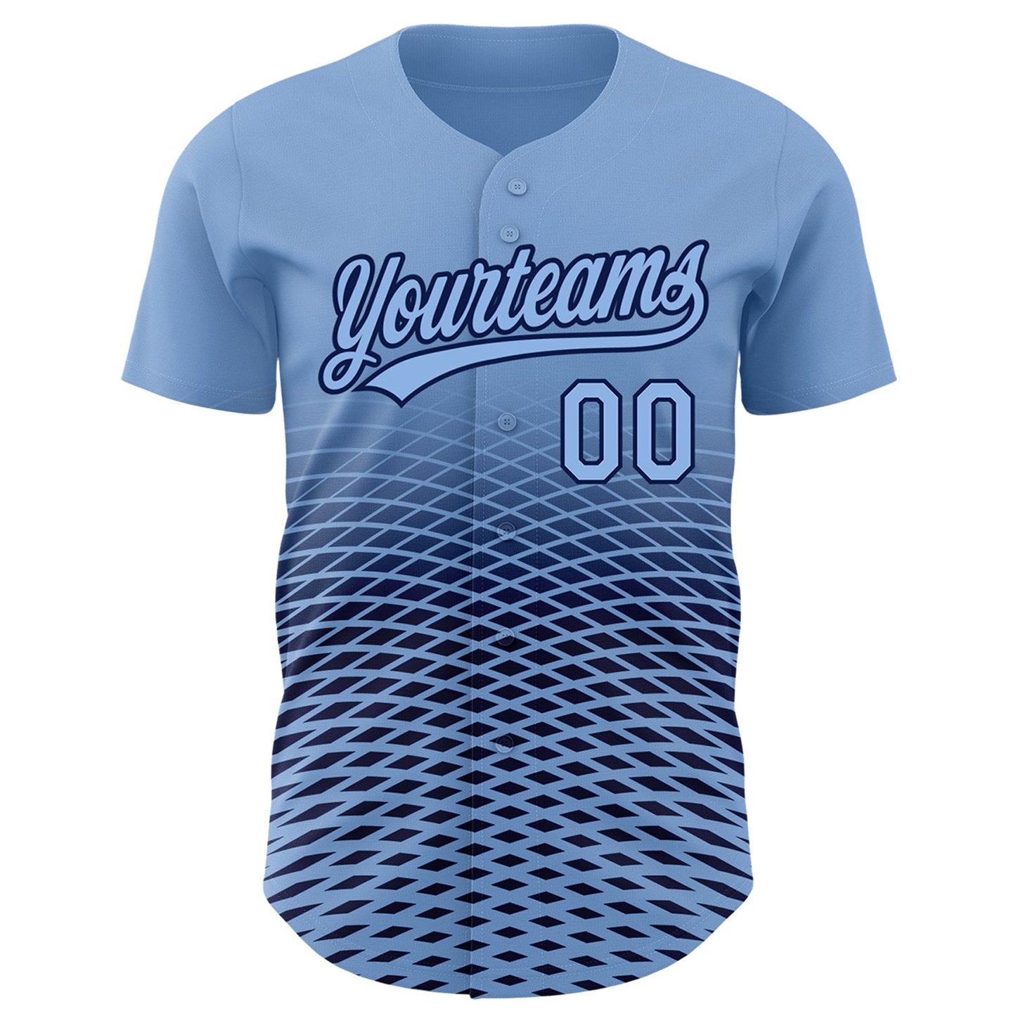 Custom Light Blue Navy 3D Pattern Design Gradient Lines Authentic Baseball Jersey view 2