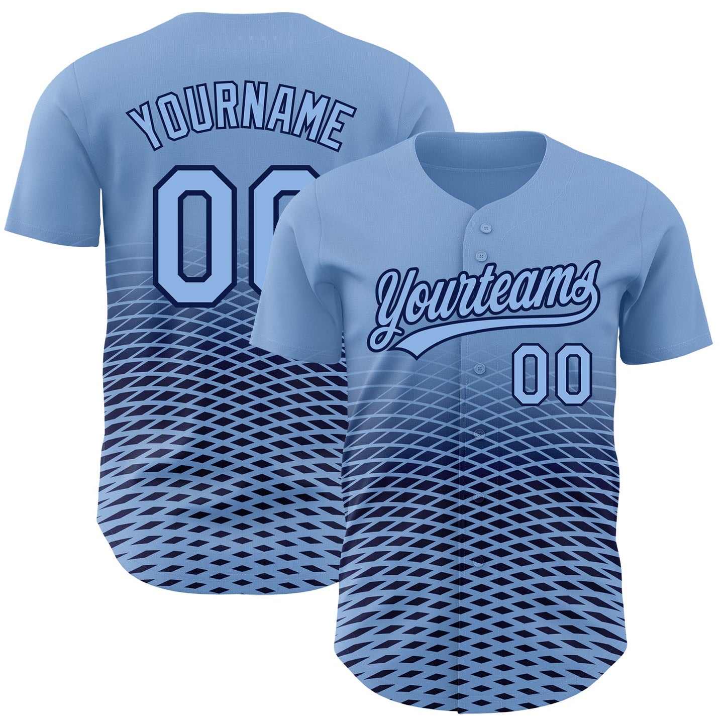 Custom Light Blue Navy 3D Pattern Design Gradient Lines Authentic Baseball Jersey - Main View