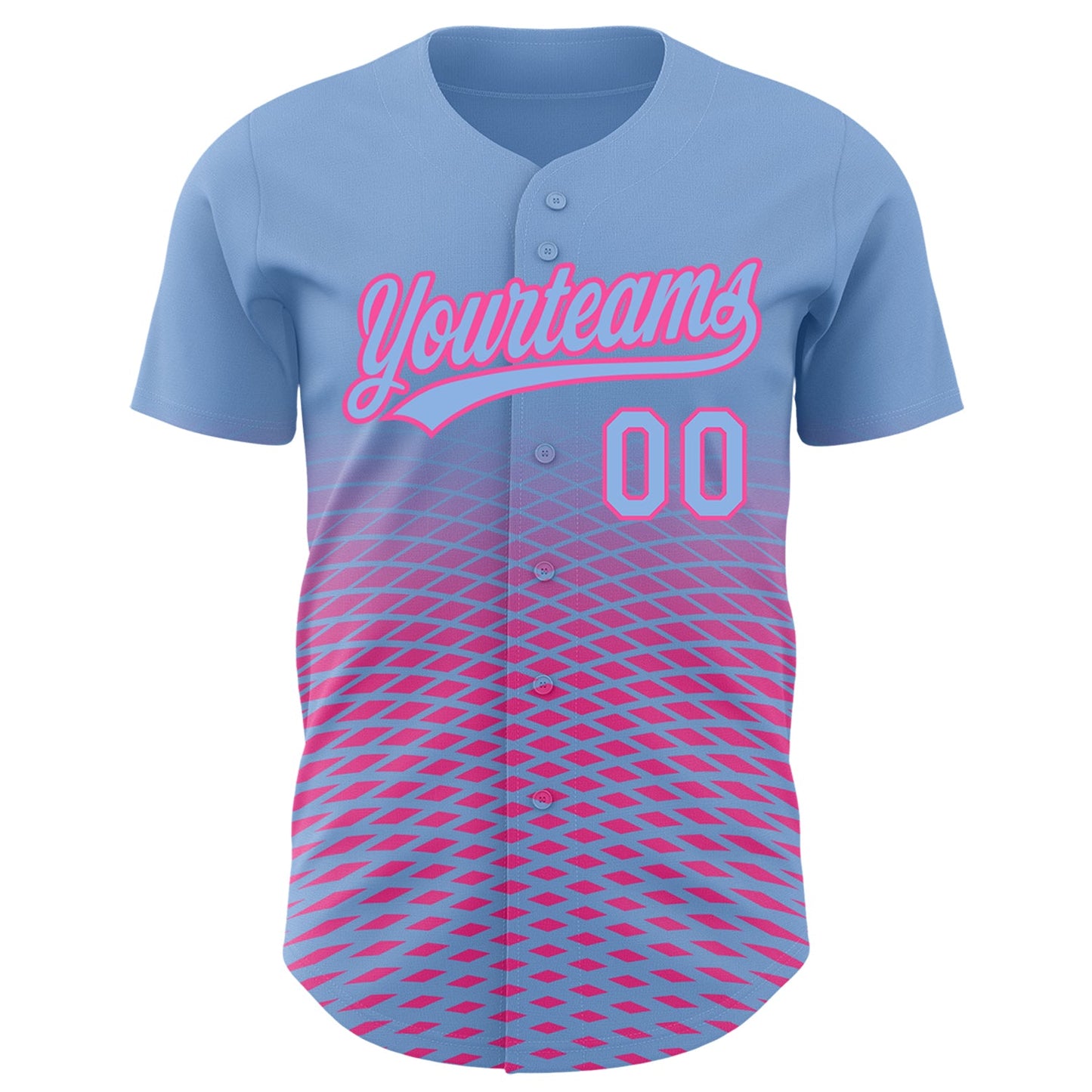 Custom Light Blue Pink 3D Pattern Design Gradient Lines Authentic Baseball Jersey view 2