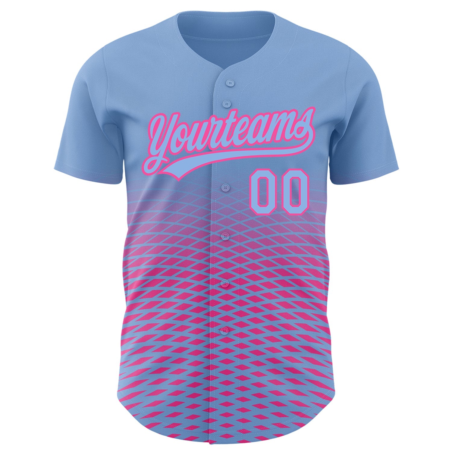 Custom Light Blue Pink 3D Pattern Design Gradient Lines Authentic Baseball Jersey view 2