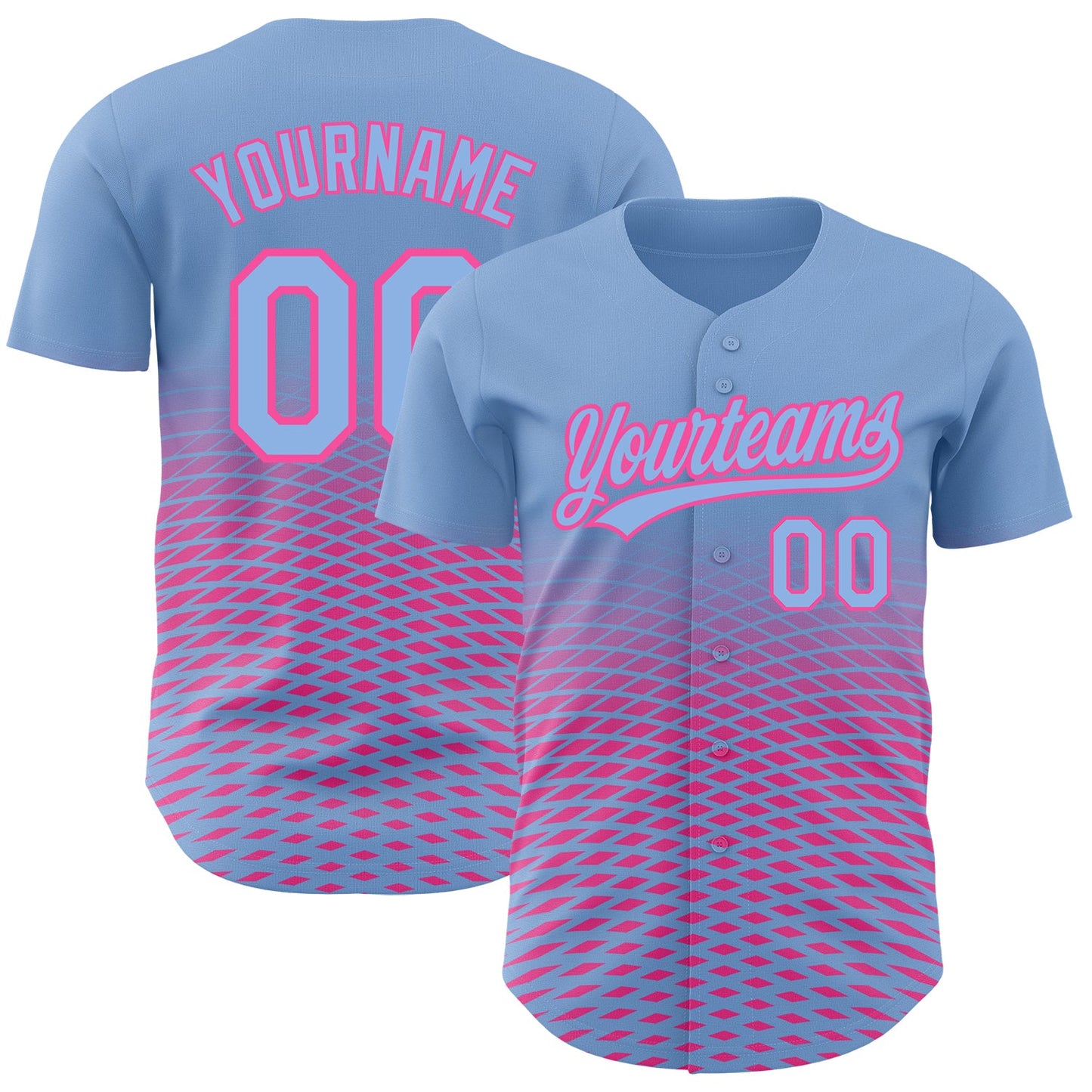 Custom Light Blue Pink 3D Pattern Design Gradient Lines Authentic Baseball Jersey - Main View