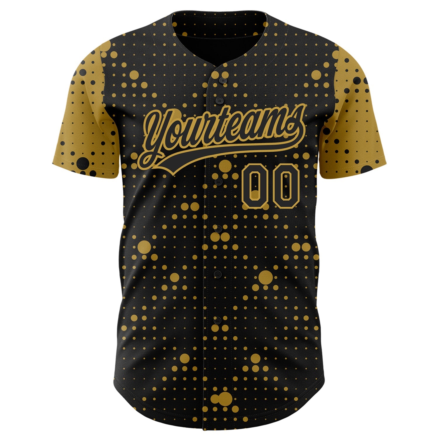 Custom Black Old Gold 3D Pattern Design Geometric Halftone Dots Authentic Baseball Jersey view 2