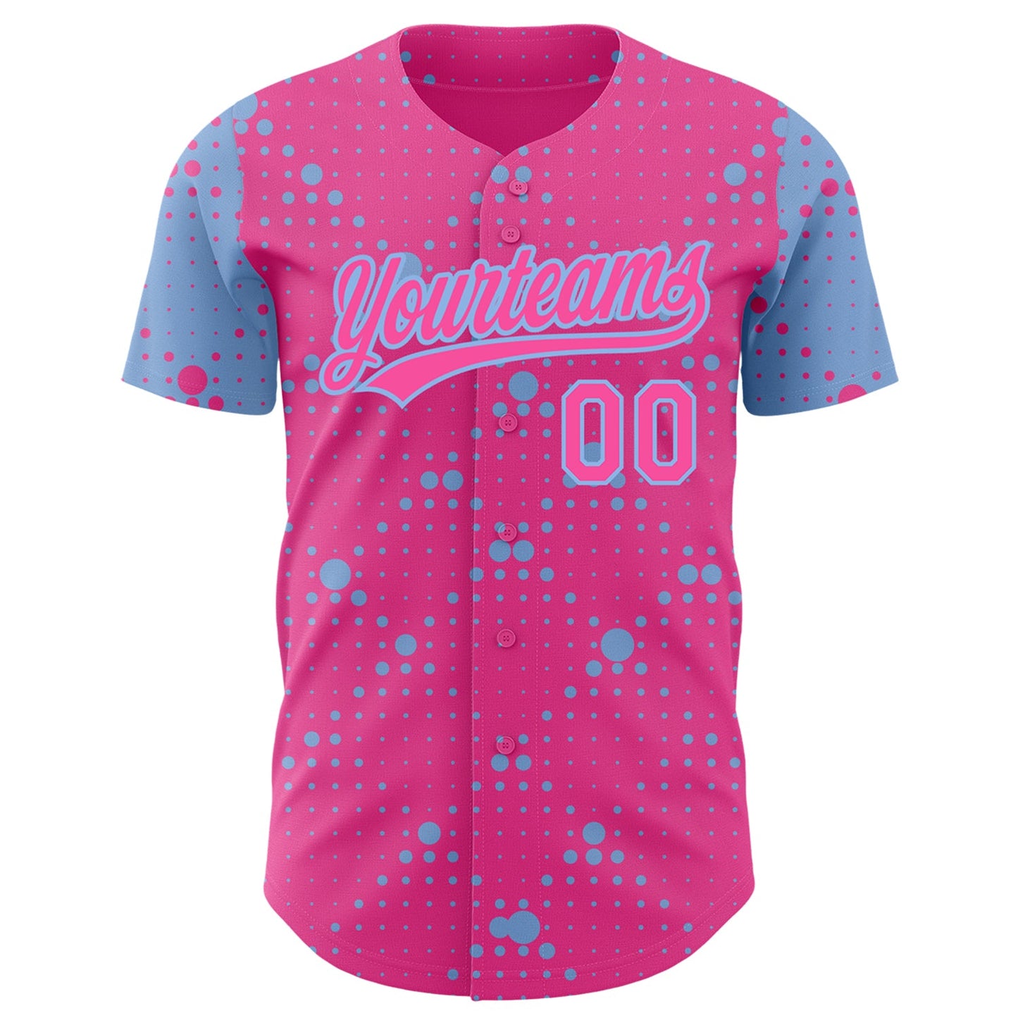 Custom Pink Light Blue 3D Pattern Design Geometric Halftone Dots Authentic Baseball Jersey view 2
