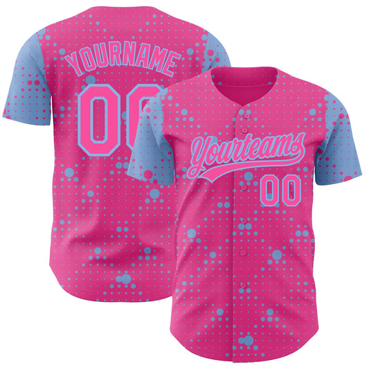 Custom Pink Light Blue 3D Pattern Design Geometric Halftone Dots Authentic Baseball Jersey - Main View