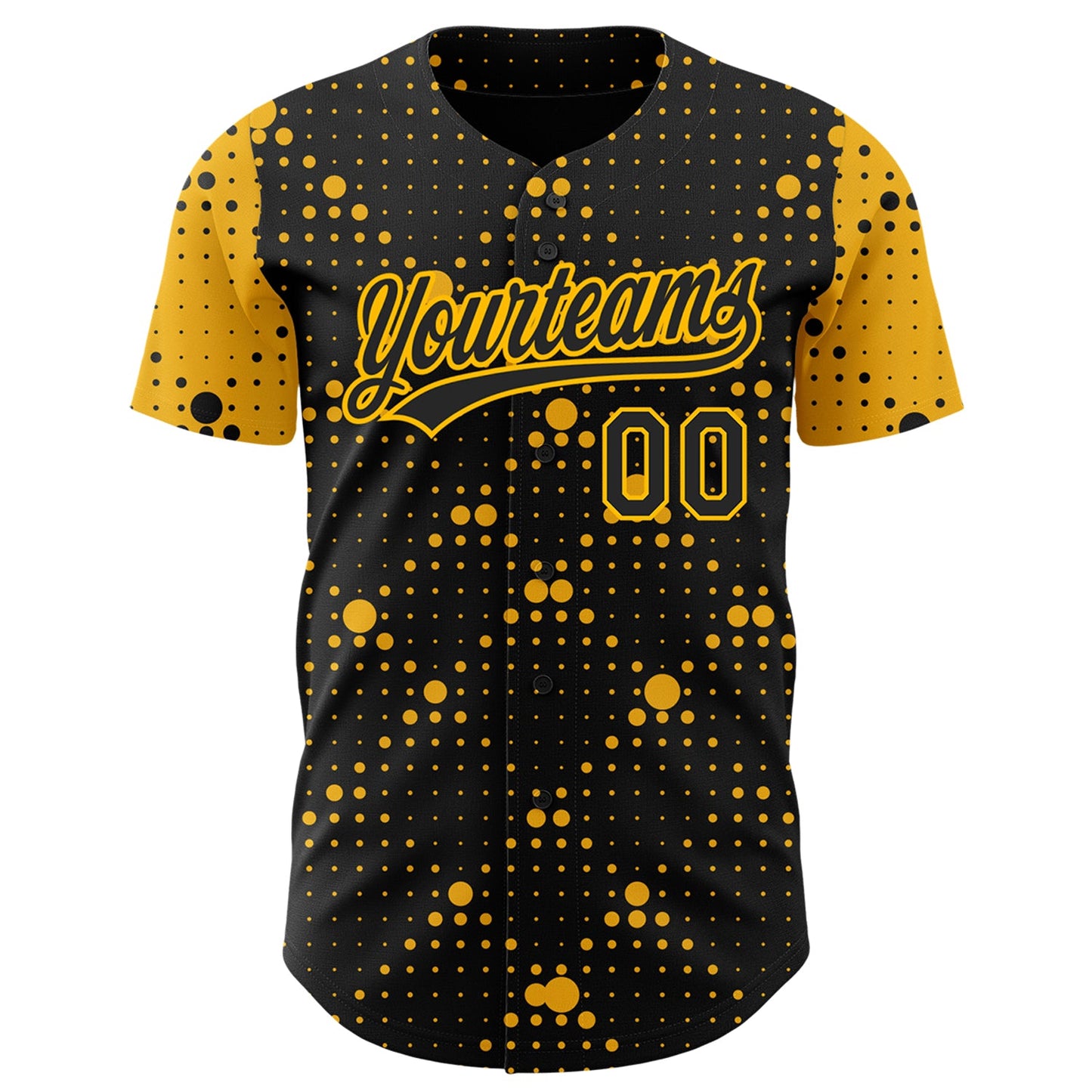 Custom Black Gold 3D Pattern Design Geometric Halftone Dots Authentic Baseball Jersey view 2