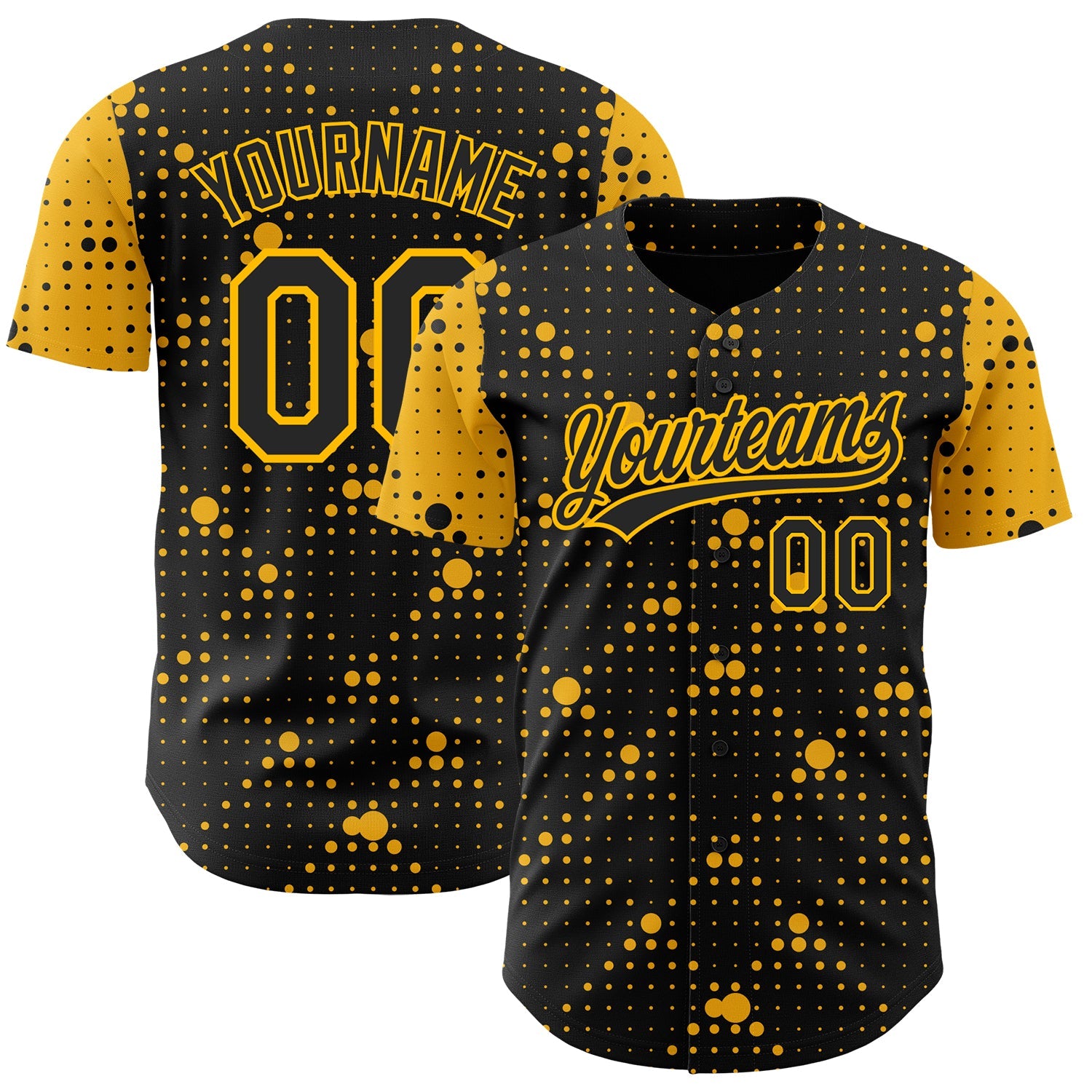 Custom Black Gold 3D Pattern Design Geometric Halftone Dots Authentic Baseball Jersey - Main View