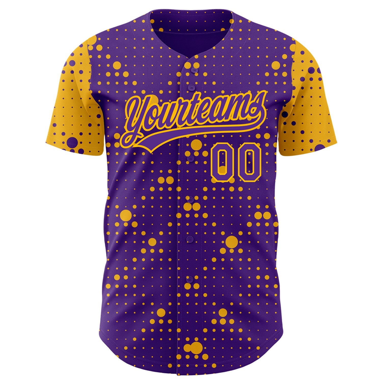Custom Purple Gold 3D Pattern Design Geometric Halftone Dots Authentic Baseball Jersey view 2
