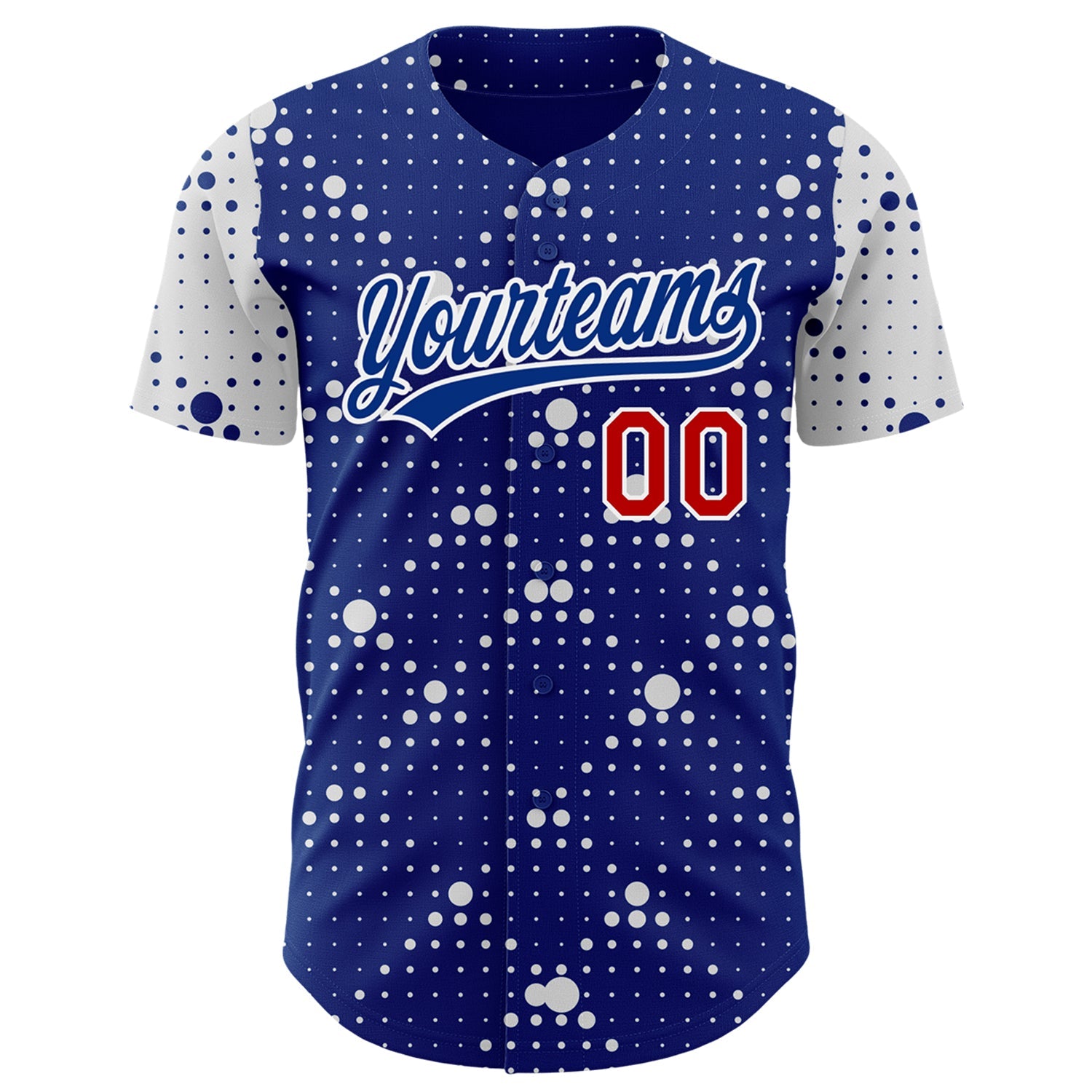 Custom Royal Red-White 3D Pattern Design Geometric Halftone Dots Authentic Baseball Jersey view 2