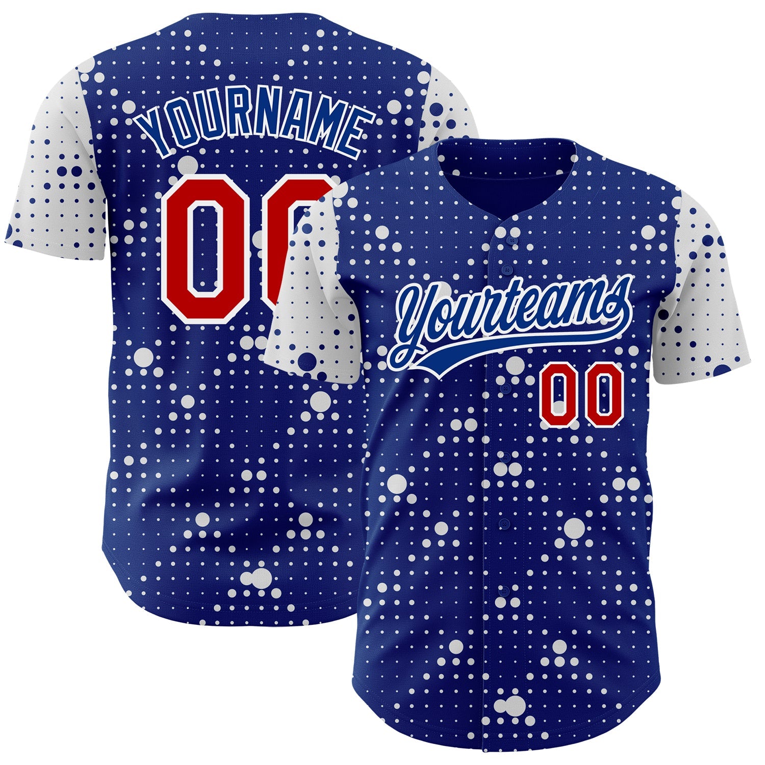 Custom Royal Red-White 3D Pattern Design Geometric Halftone Dots Authentic Baseball Jersey - Main View